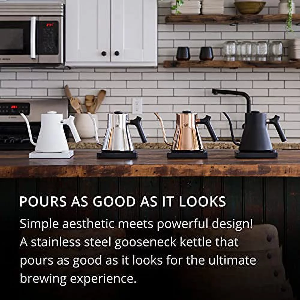Fellow Stagg EKG Electric Gooseneck Kettle - Pour-Over Coffee and Tea Pot, Stainless Steel, Quick Heating, Matte Black with Maple Wood Handle, 0.9 Liter