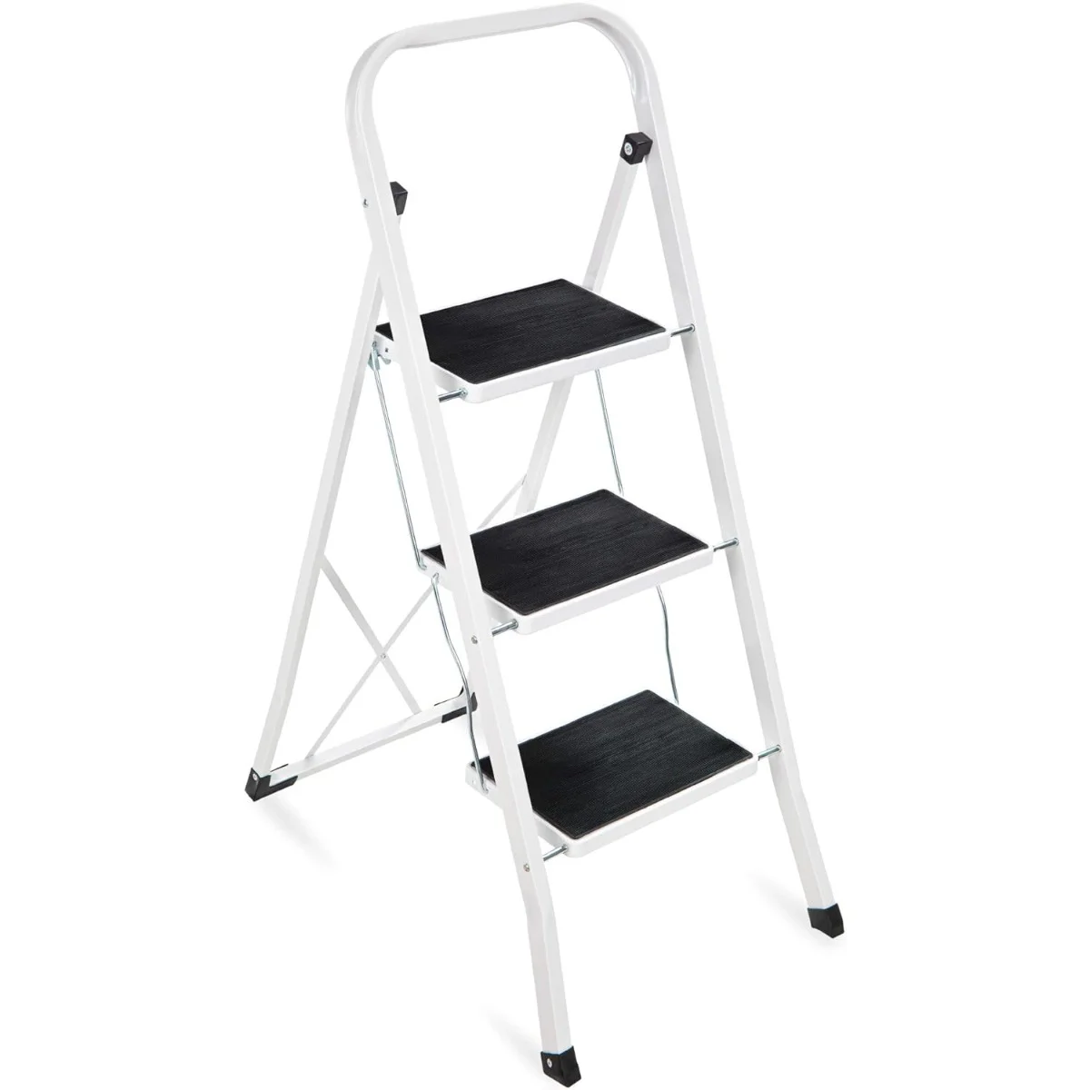 3 Step Ladder Folding Sturdy Lightweight Portable Step Stool for Kitchen, Bedroom, Home w/Non-Slip Rubber Feet, Padded Platforms Pads, 330lb Capacity - White