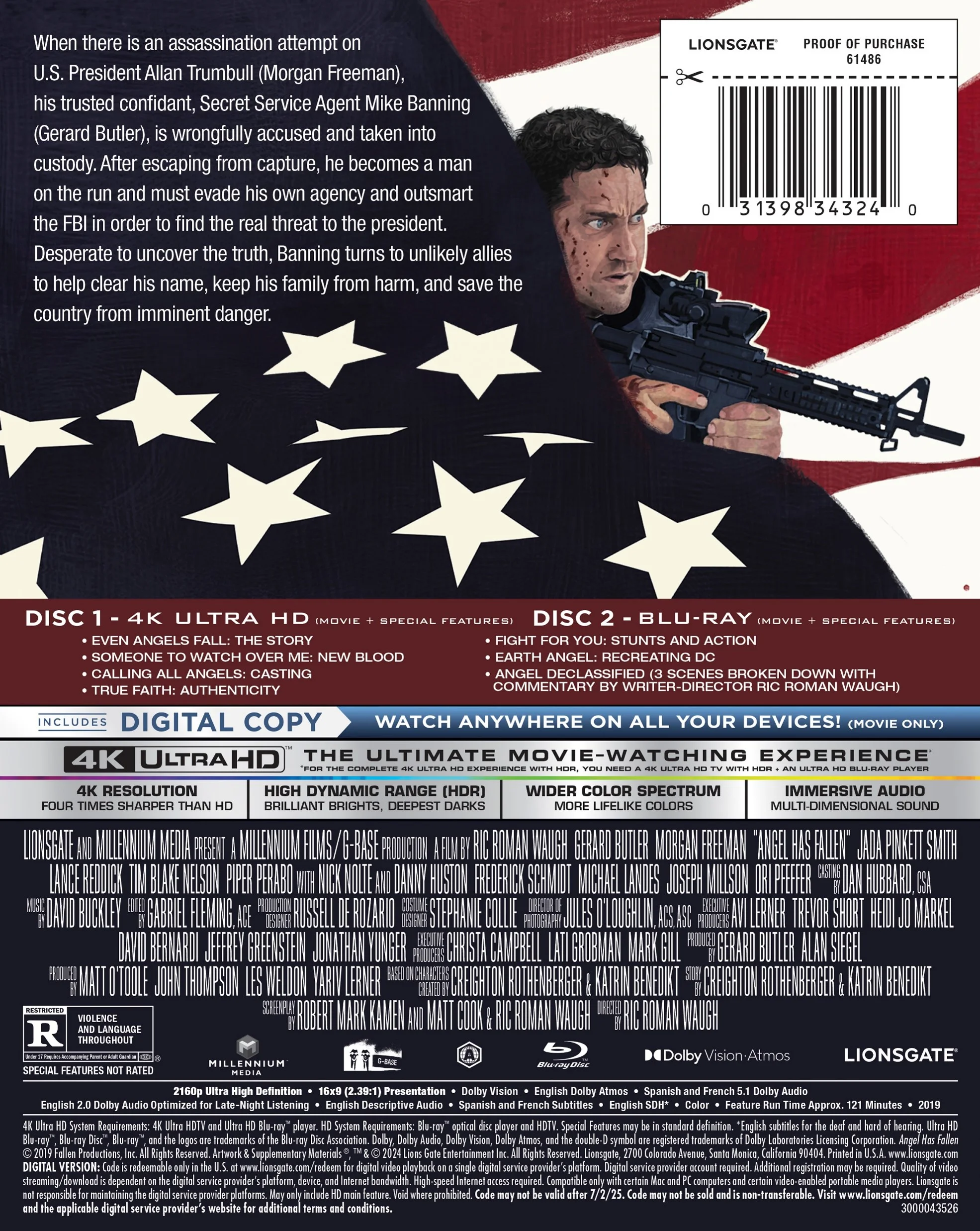 Angel Has Fallen (4K Ultra HD + Blu-ray + Digital Copy) (Steelbook) (Walmart Exclusive), Lions Gate, Action & Adventure
