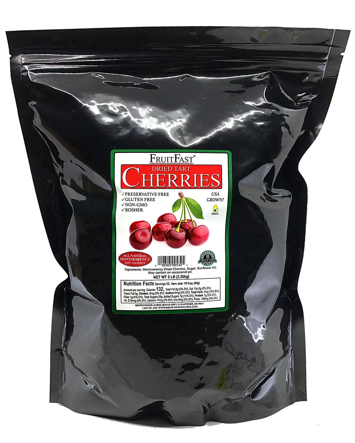 Premium Michigan Montmorency Dried Cherries by - Slightly Sweetened - Non-GMO, Gluten Free, Kosher Certified All Natural Healthy Snack Alternative (5 Pound)