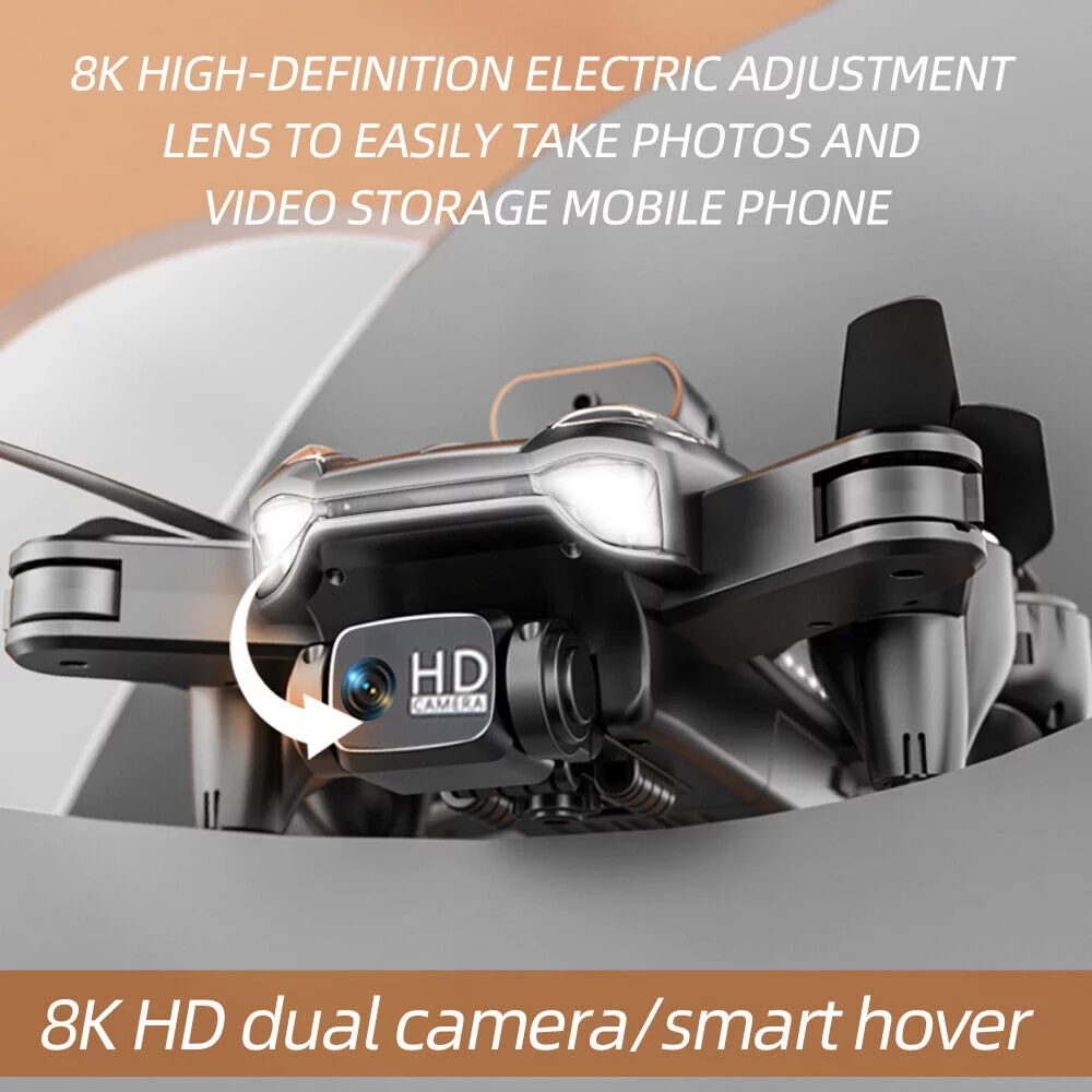 2023 5G RC Drone with 8K HD Dual Camera WiFi FPV Foldable Quadcopter +4 Battery-Black