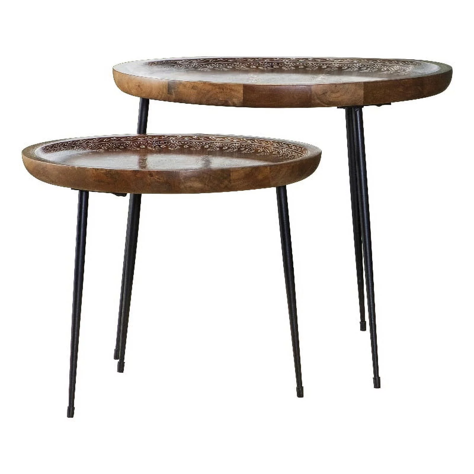 Nuala 2-piece Round Nesting Table with Tripod Tapered Legs Honey and Black