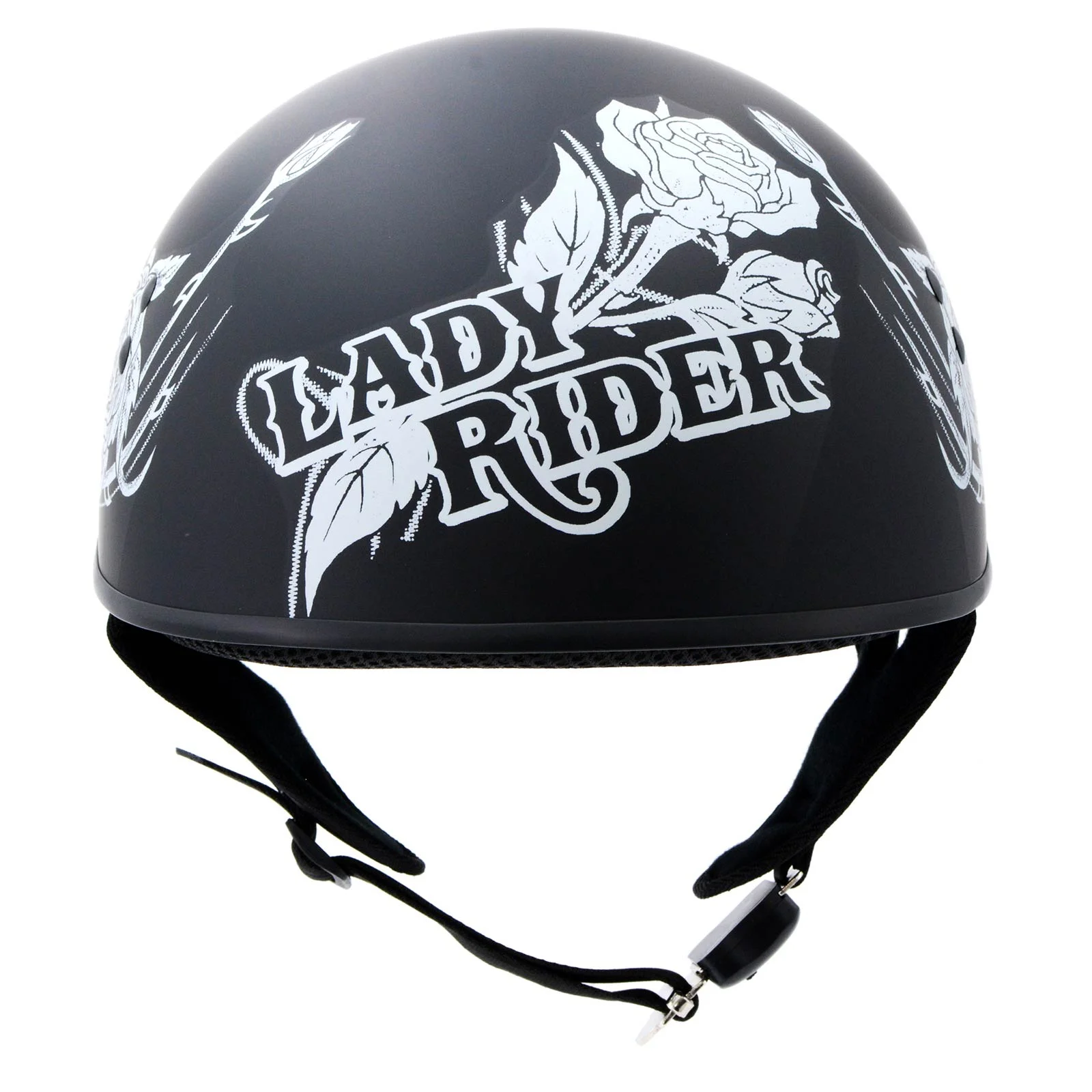 Hot Leathers HLD1021 'Lady Rider' Flat Black Motorcycle DOT Approved Skull Cap Half Biker Helmet X-Small