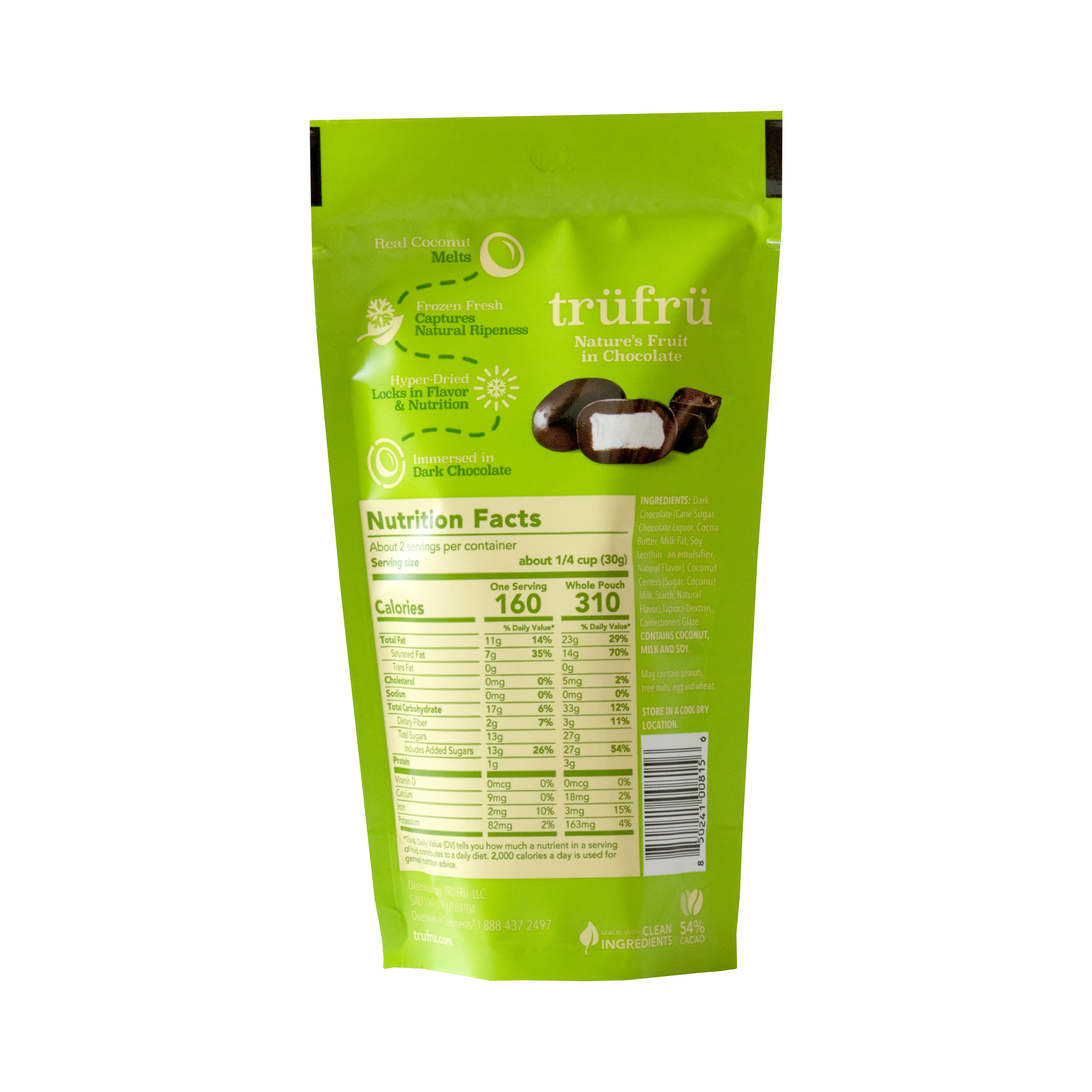 Tru Fru Grab & Go Hyper-Dried Coconut Melts in Dark Chocolate (2.1 oz)