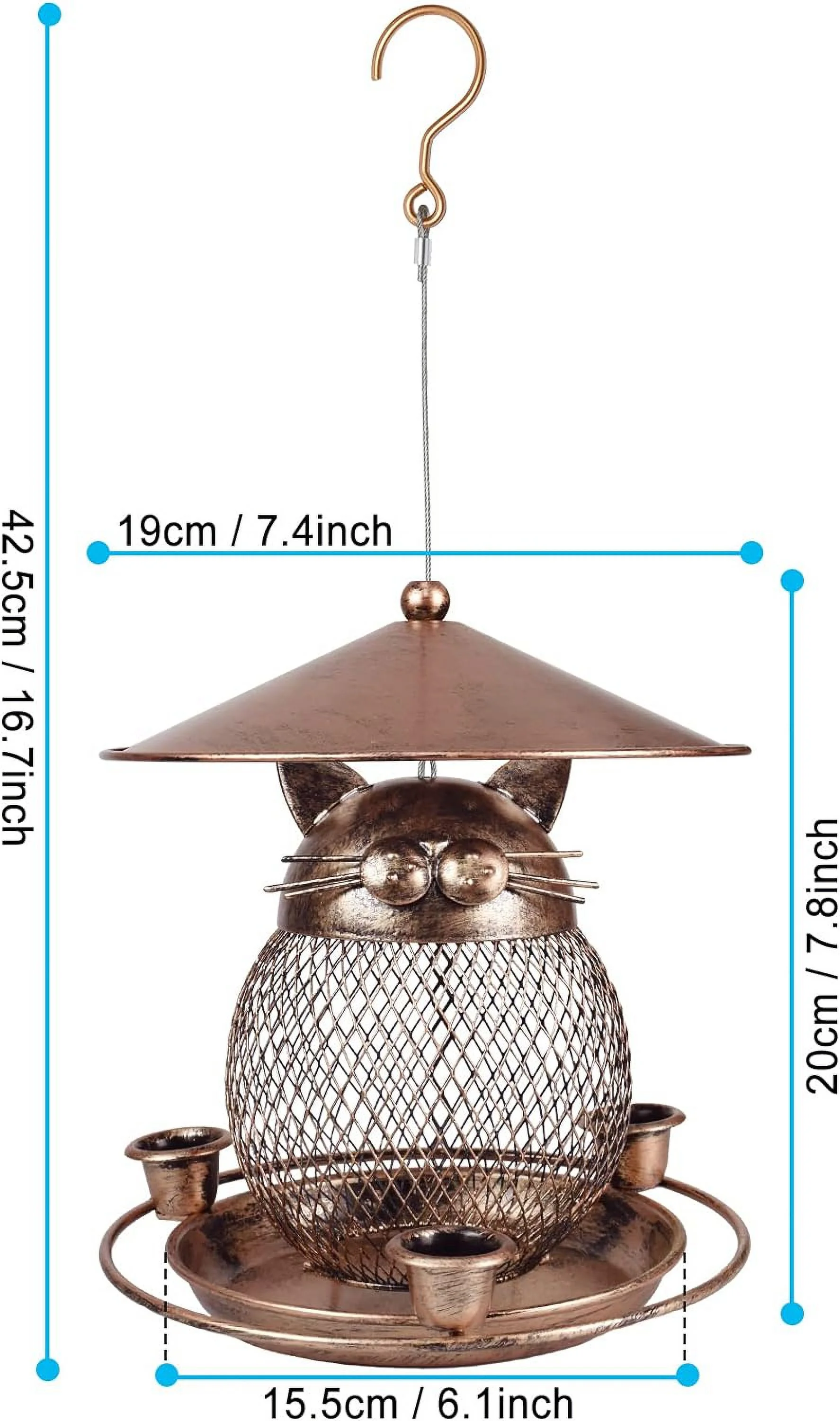 Bird Feeder for Outside, Squirrel Proof Metal Wild Bird Feeder Decoration for Hanging Outside Garden Yard, Cute Cat-Shaped
