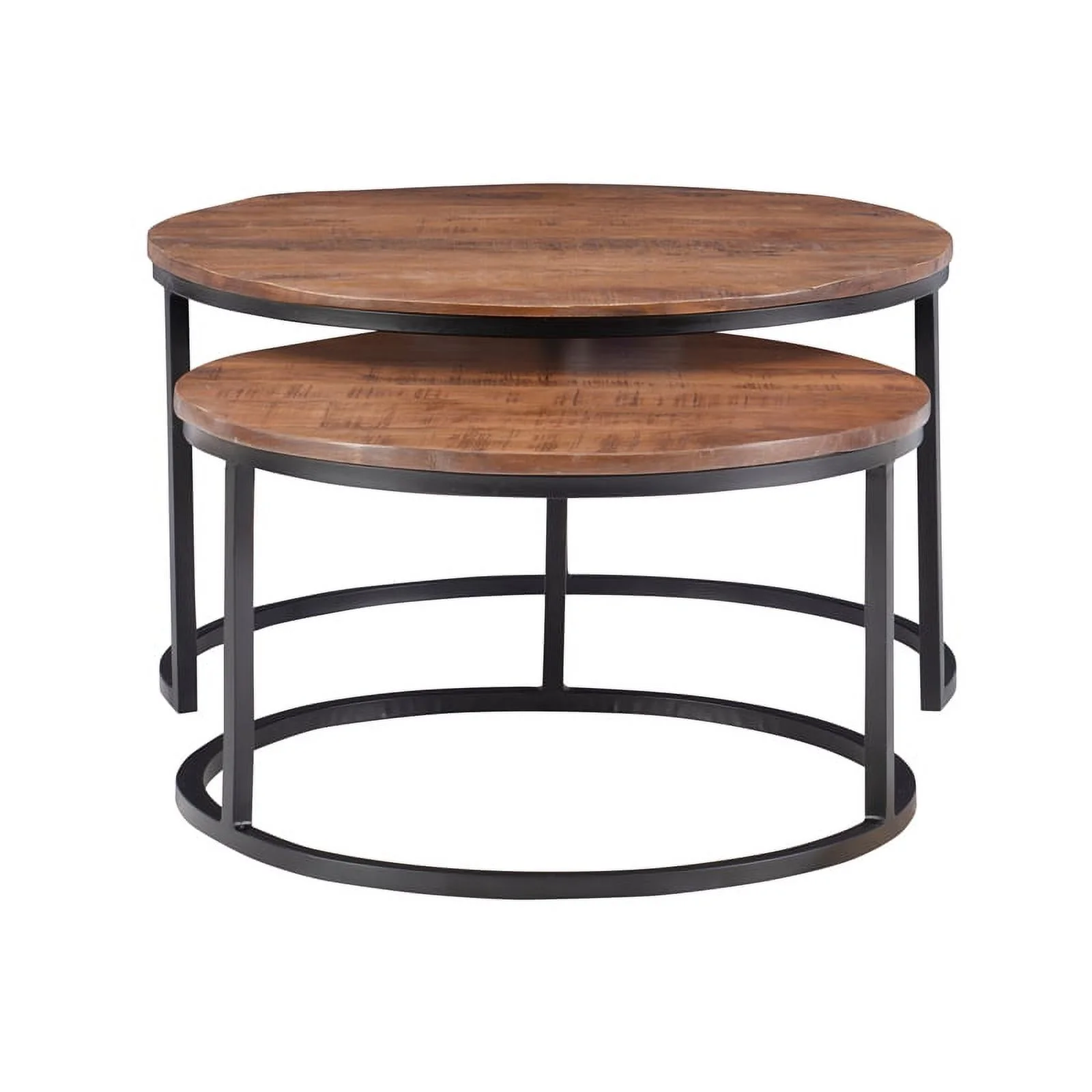 Linon Mina Round Wood Nesting Coffee Tables (Set of 2) in Black Matte Iron