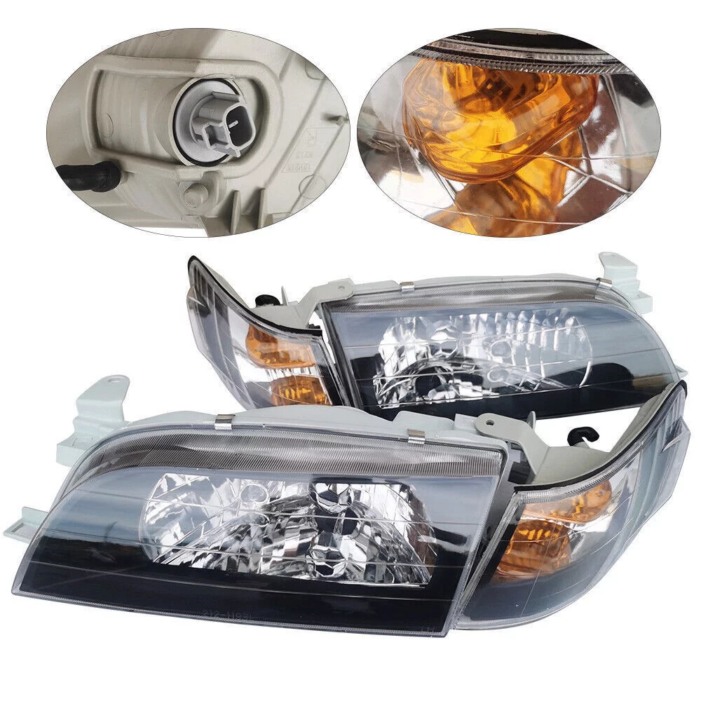 DENEST For 93-97 Toyota Corolla JDM Black Headlights LH+RH Headlamps&Corner Lamps