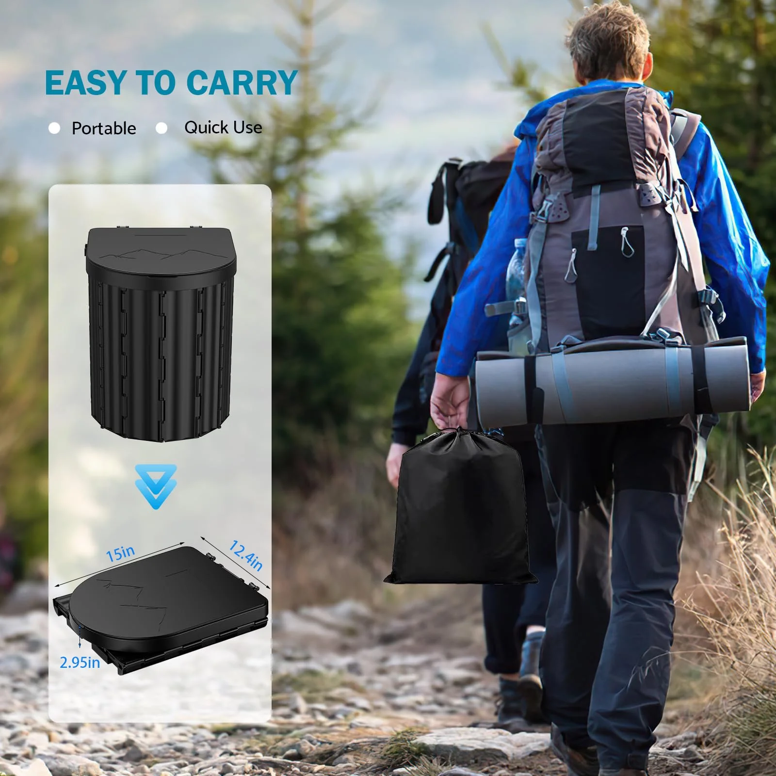 BEFUNZL Portable Toilet for Camping, 15''*12.4''*14.4'' Foldable Camping Toilet with Waterproof Storage Bag and 15 Pcs Garbage Bag