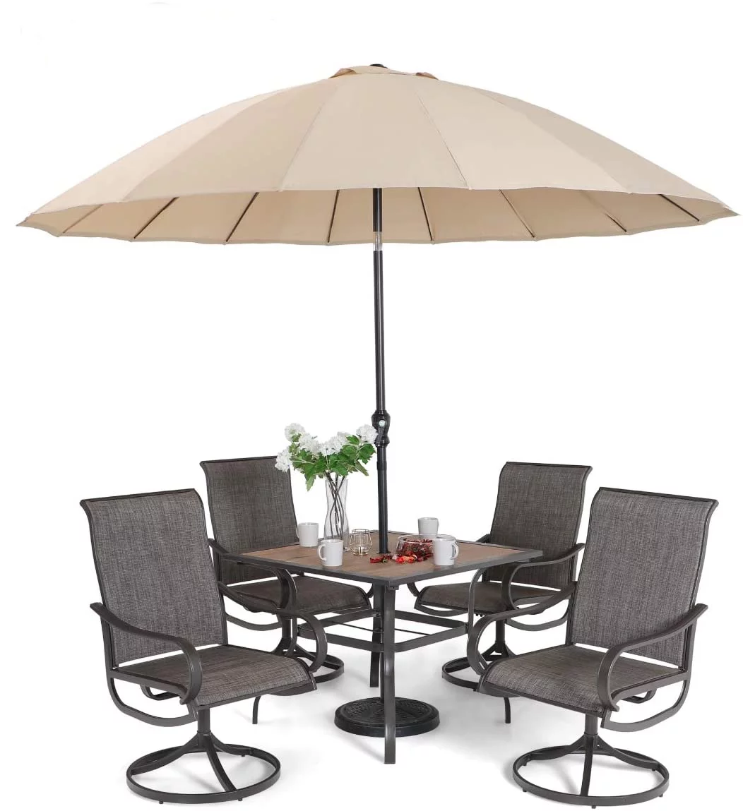 MFSTUDIO 2PCS Patio Dining Chairs Swivel Metal Chairs with Breathable Textilene, Brown