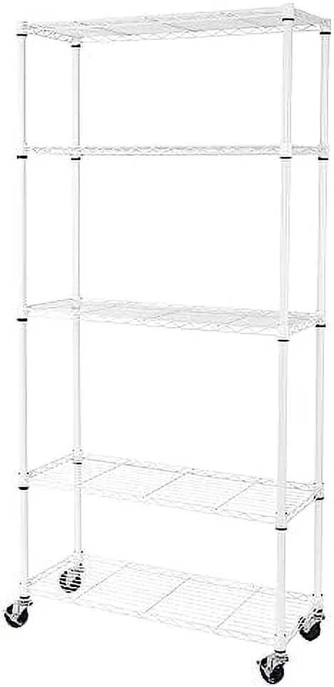 YPZBBOOM UltraDurable Heavy Duty NSF Solid Steel Wire Rack  Unit  Organizer for Garage  Warehouse  Office  Restaurant  Classroom  Kitchen  White  5-Tier Shelving  36" W x 14" D