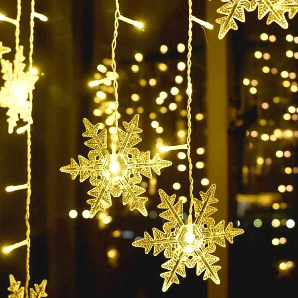 Snowflake Window Curtain String Lights - 13.1 ft Multicolor/Warm White/White Color Window Curtain String Connectable Twinkle Light for Christmas Halloween Holiday Decor
