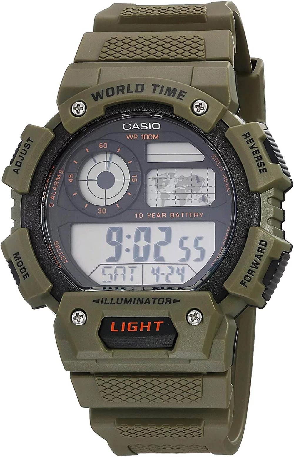Casio Men's Digital World Time Watch, Green