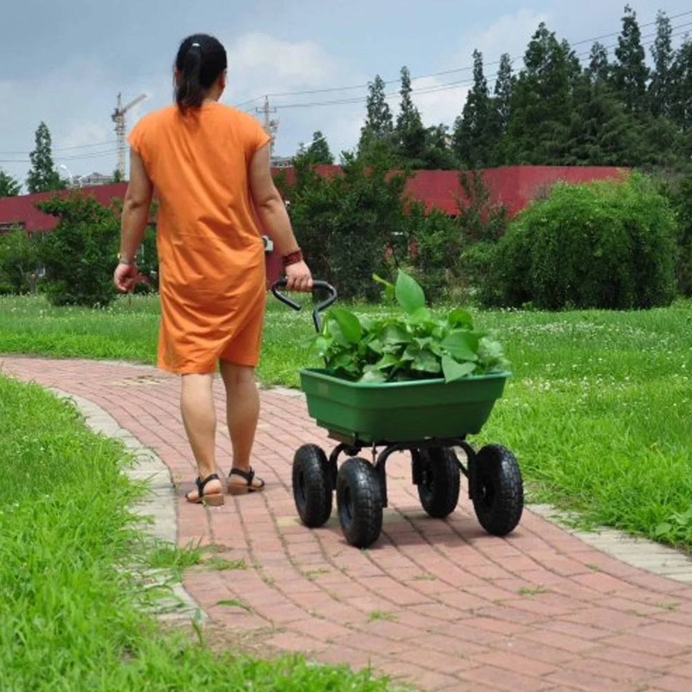 Folding car Poly Garden dump truck with steel frame, 10 inches. Pneumatic tire, 300 lb capacity body 55L Green