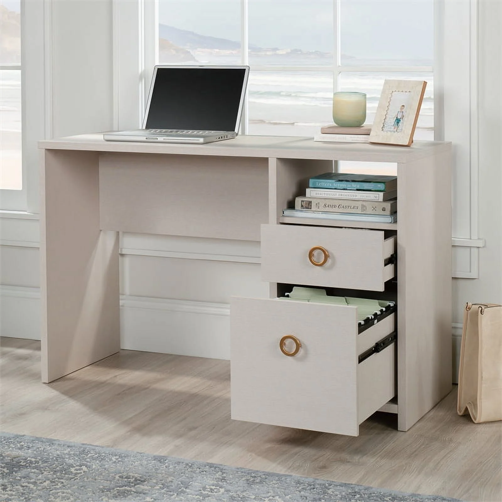 Sauder Grand Coast Engineered Wood Desk in Dove Linen/Off White Finish