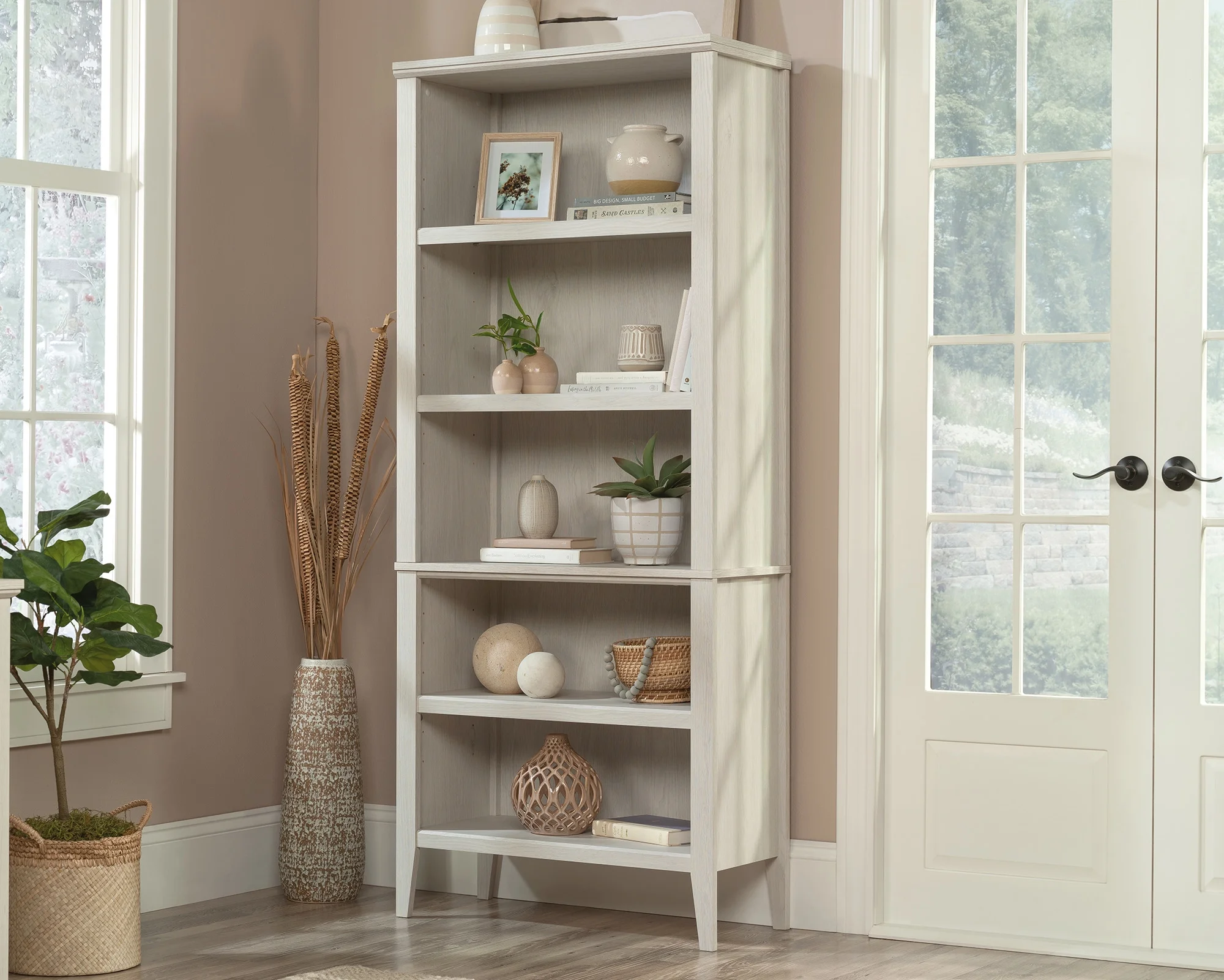 Sauder Larkin Ledge Engineered Wood 5-Shelf Bookcase in Glacier Oak
