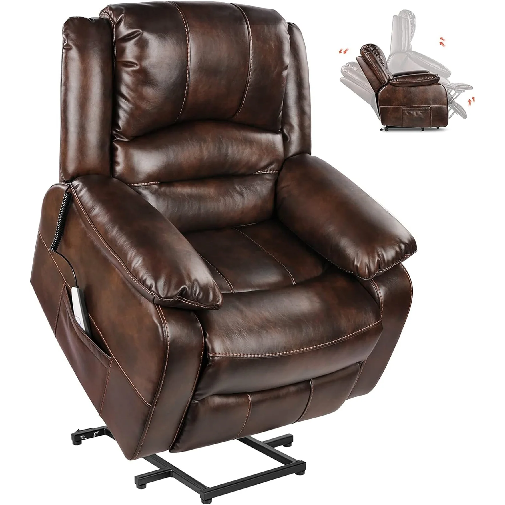 Power Lift Recliner Chair with Silent Motor & USB Charging Port (Brown)