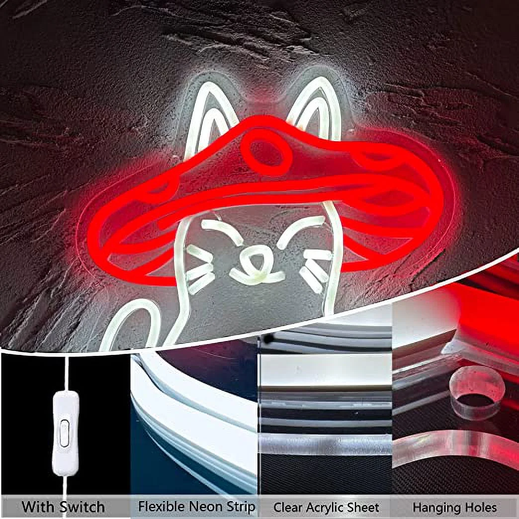 Hello Rosa Mushroom Cat LED Neon Light Signs USB Power for Bedroom Home Men's Cave Bar Wedding Party Decoration