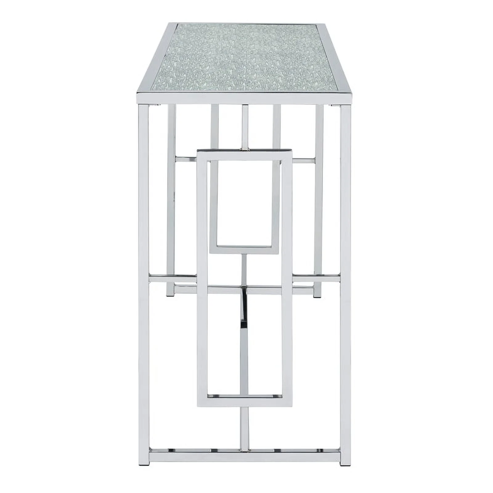 Furniture of America Harper Metal Chrome Sofa Table with Waterfall Pattern Top