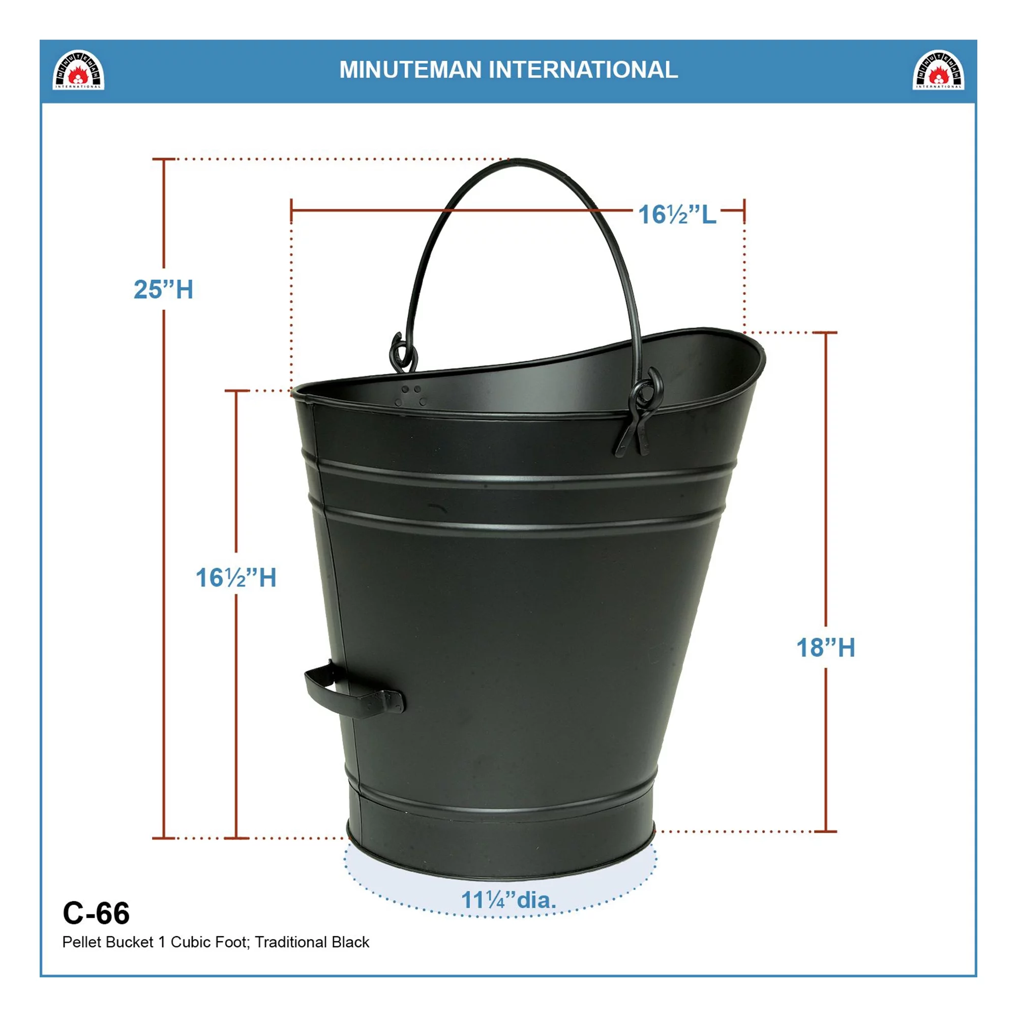 Minuteman International Coal Pellet Bucket, 1 Cu Ft, Black, Large