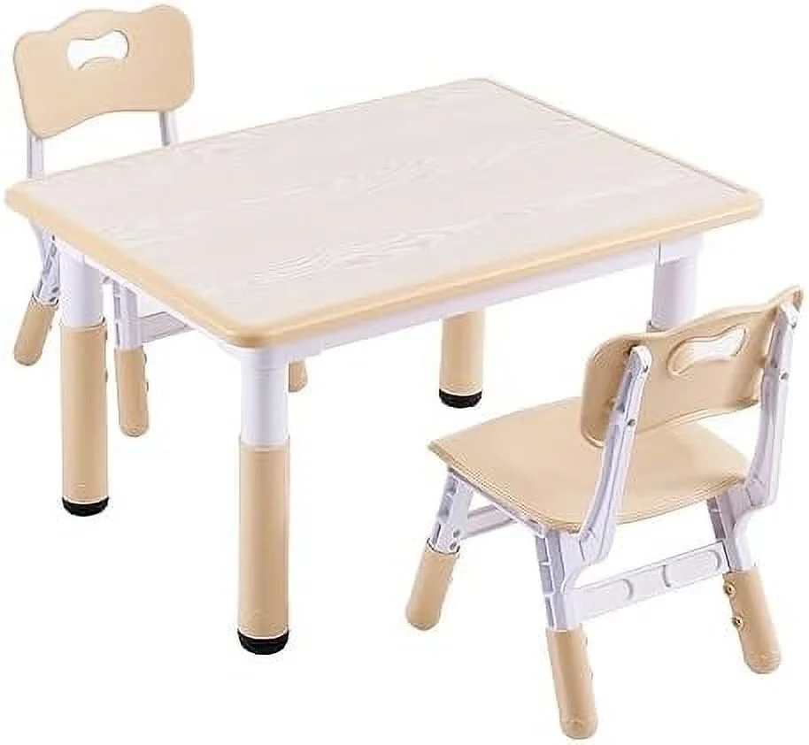 JYHOME Table and 2 Chairs Set  Height-Adjustable Toddler Table and Chair Set with Graffiti Desktop  31.5''L x 23.6''W Children Activity Table for Daycare  Classroom  Home