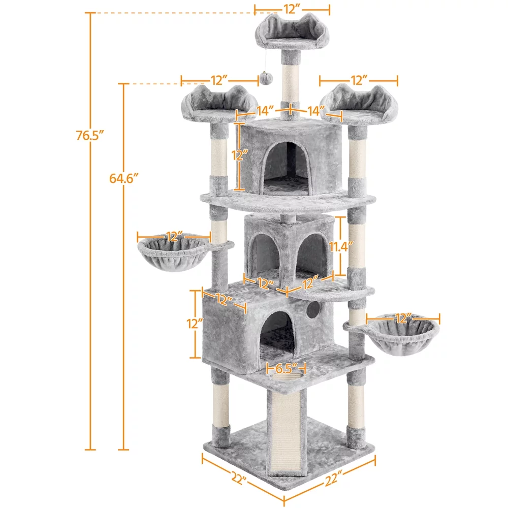 Yaheetech 76.5-inch Cat Tree Cat Tower with Condos, Light Gray