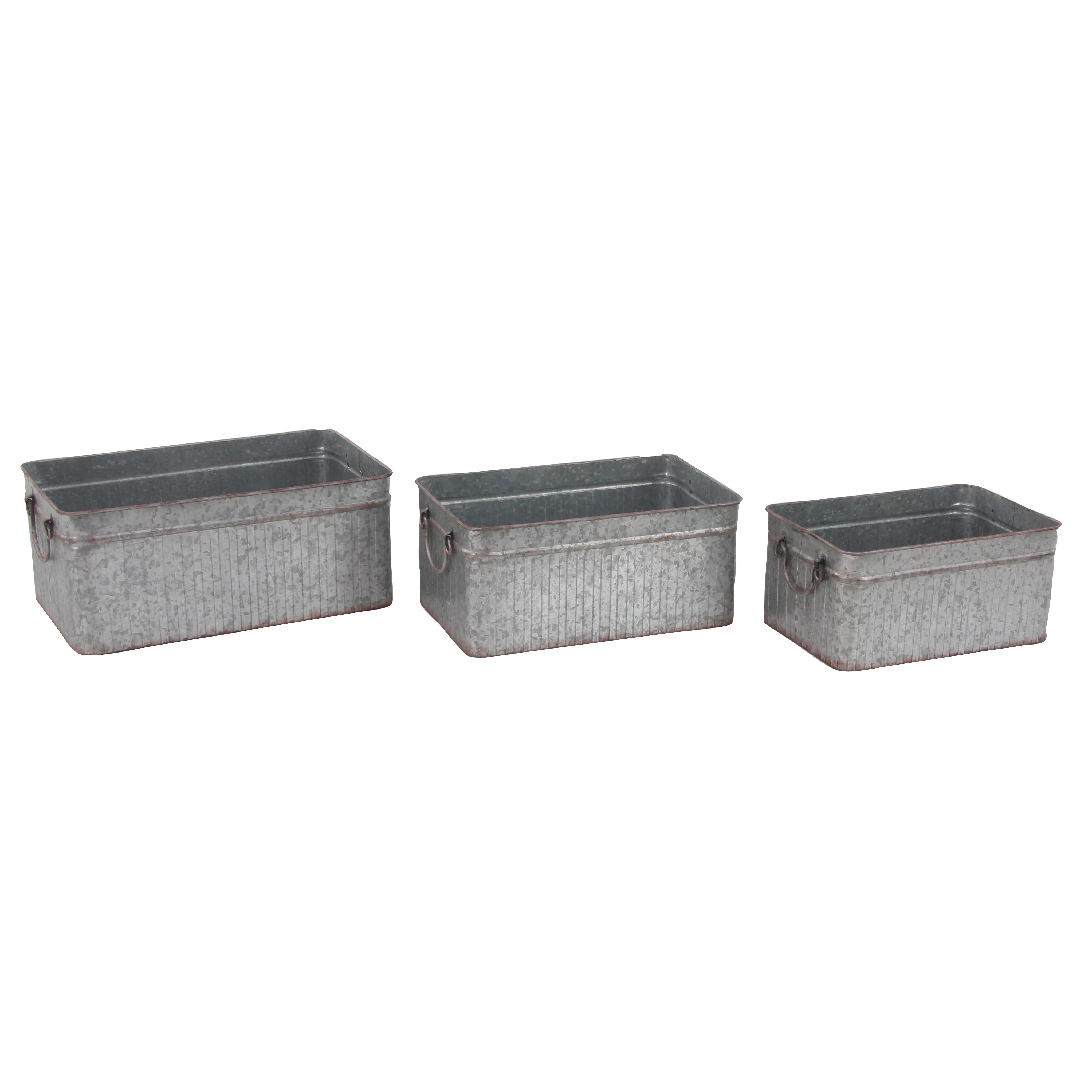 DecMode Set of 3 Farmhouse Iron Rectangular Planters with Handle