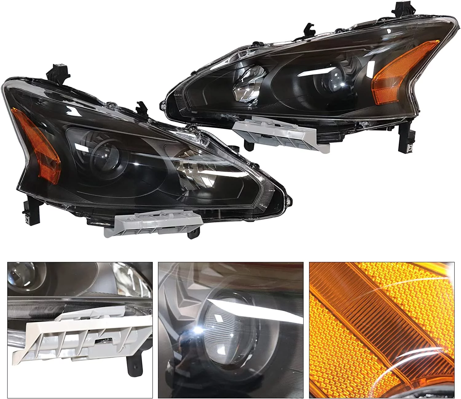 DENEST Black Housing Headlight Assembly Replacement Compatible with 2013 2014 2015 Altima Sedan Halogen Headlight NI2502208 NI2503208 - Passenger and Driver Side