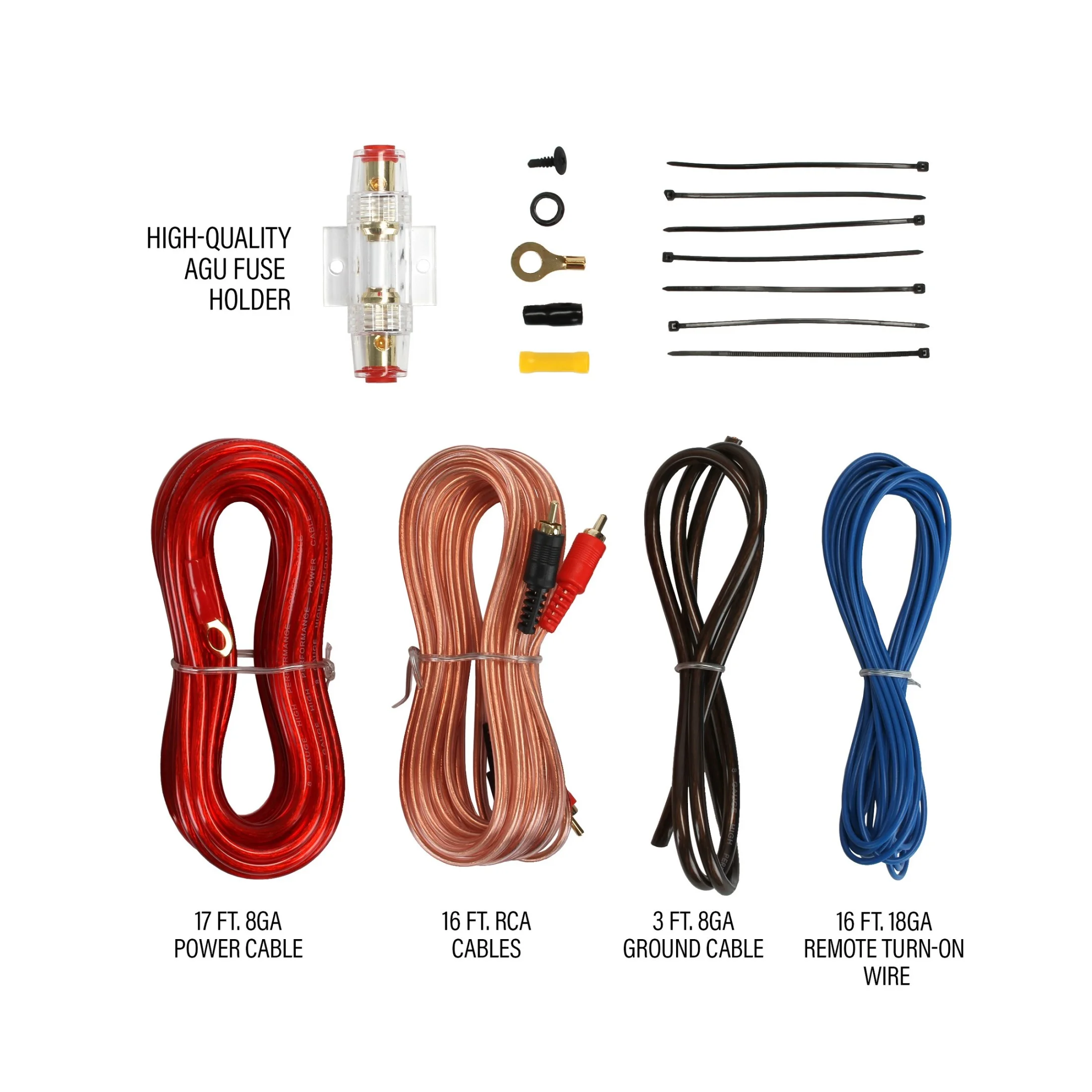 BOSS Audio Systems BASS8K 8 Inch Powered Under Seat Car Subwoofer and 8 Gauge Amp Wiring Kit Package - 800 Watts Max, Single 4 Ohm Voice Coil, Built-in Amp, Remote Subwoofer Control, Sold Individually