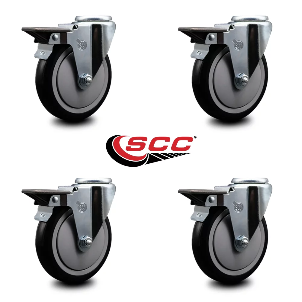 Polyurethane Swivel Bolt Hole Caster Set of 4 w/5