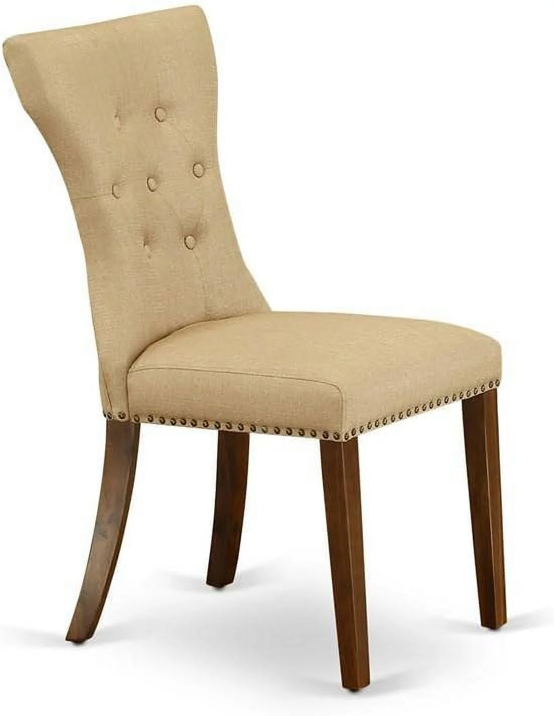 GAP8T03 Gallatin Parson Dining Chairs - Button Tufted Nailhead Trim Brown Linen Fabric Upholstered Chairs, Set Of 2, Walnut