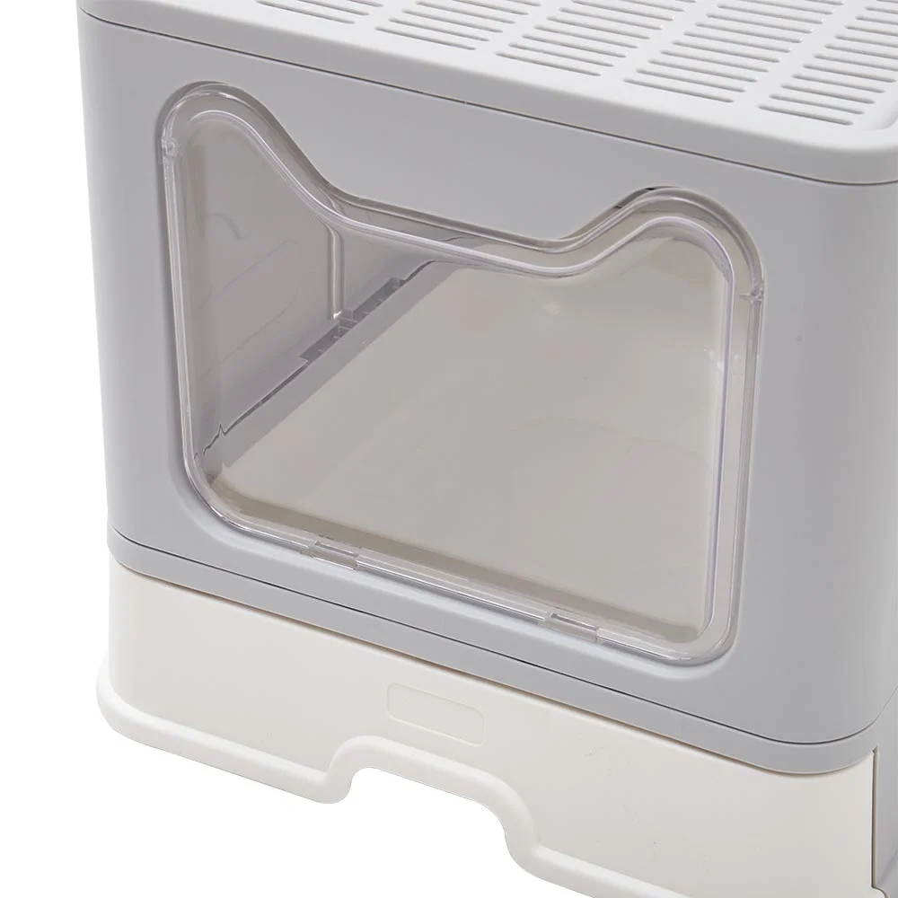 Nanyi Cat Litter Box with Lid Cover, Plastic Scoop, Front Entry Top Exit, Large Foldable Enclosed Cat Litter Tray, Easy Clean and Install (Gray)