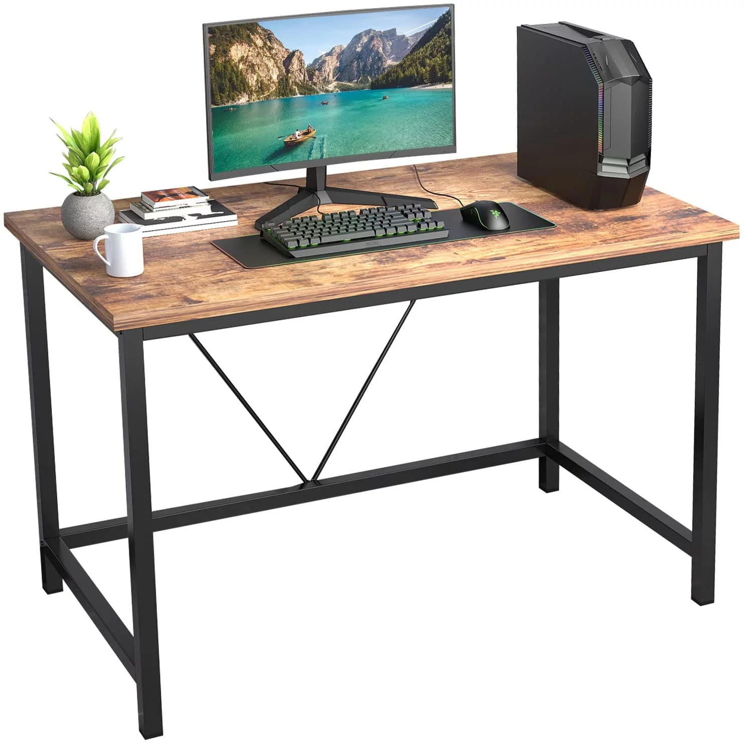 BestOffice Easy Assembly, Laptop Study Home Office Writing Table Edge Protectors Sturdy Desk, Brown