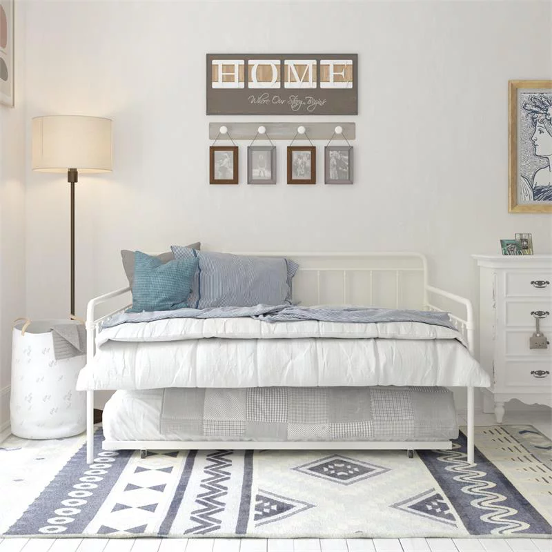 DHP Winston Metal Daybed and Trundle Full Size Sofa Bed Frame in White