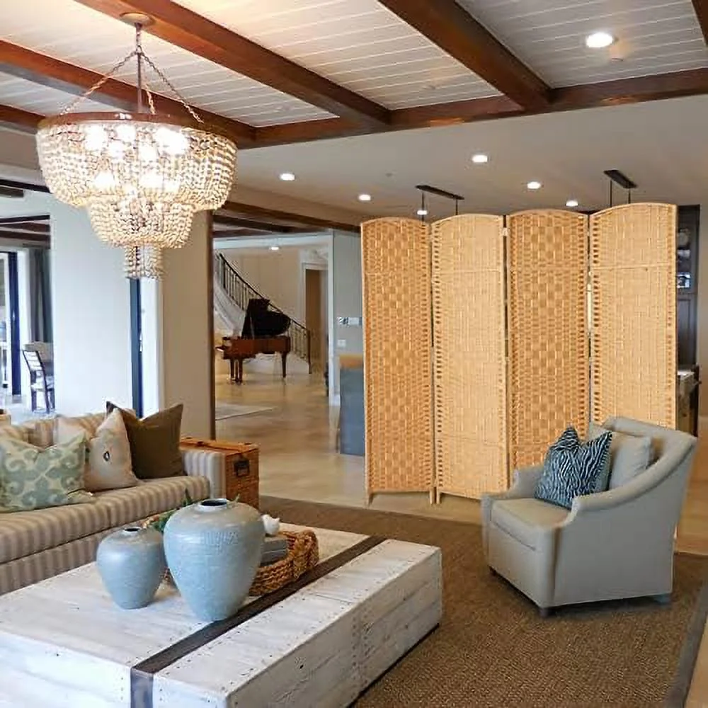 SJOLKMN RHF 6 Ft. Tall Extra Wide- Weave Fiber Room Divider  8 Panel Room Divider/Screen Room Dividers and Folding Privacy Screens 8 Panel&Room Dividers and Folding Privacy Screens-Na