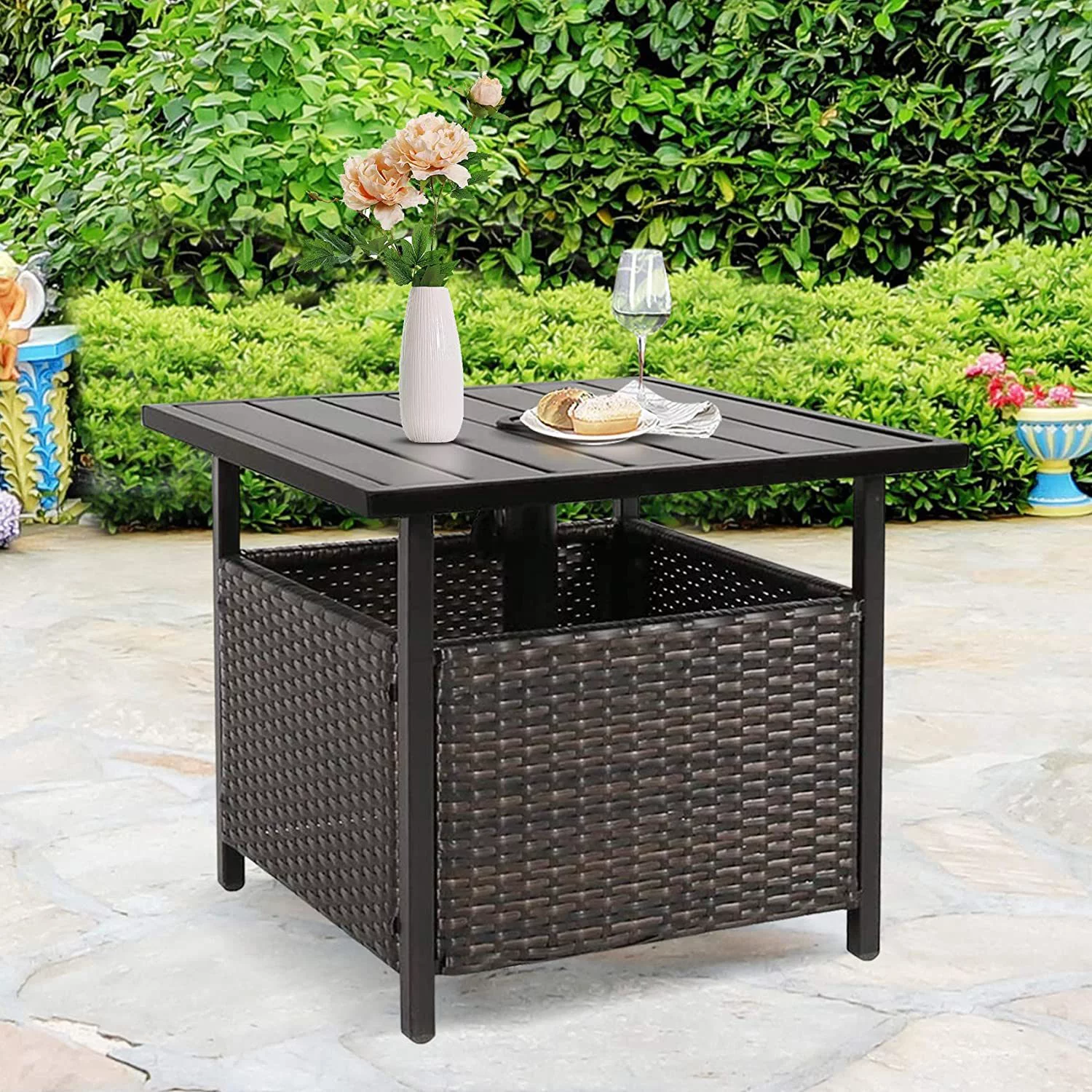 Outdoor Wicker Side Table - 33.78 - Elevate your outdoor decor with style and function!
