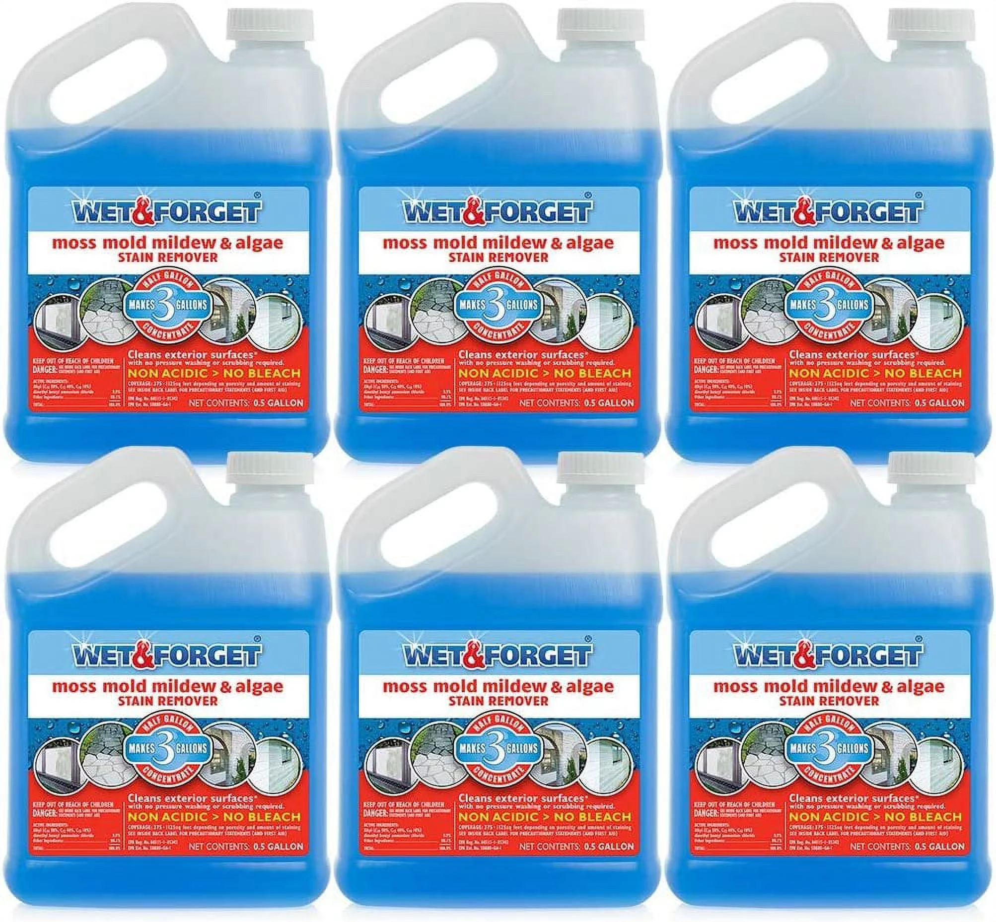 WET & FORGET US NZ LP 800003 Moss, Mold & Mildew Stain Remover, 1/2-Gal. - Quantity 6