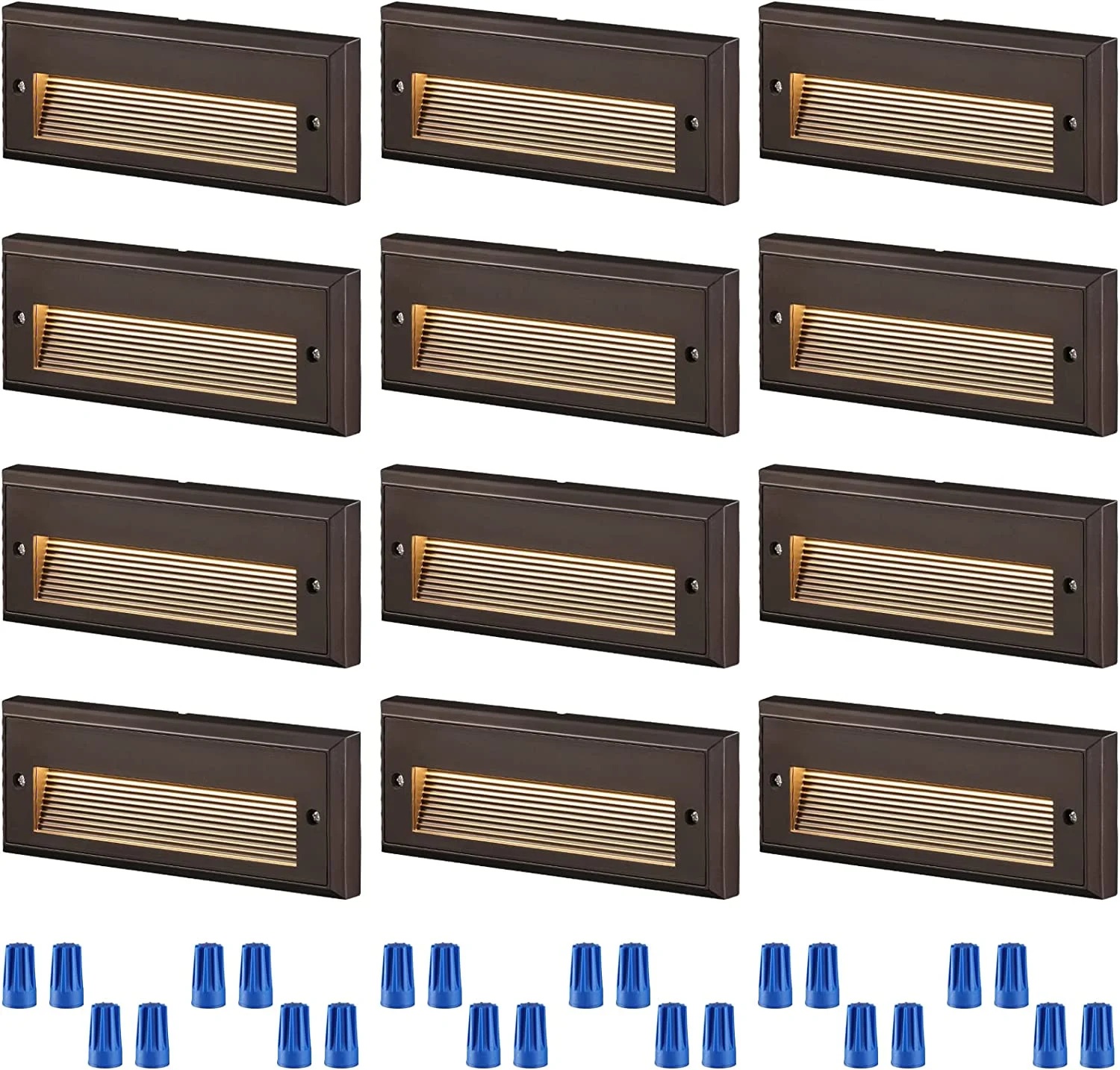 OUWI 12-Pack Low Voltage LED Step Lights Outdoor, 12V 3.5W Landscape Stair Lights, 9 Inch Exterior Step Lighting, LED Deck Lights, UL Listed, IP65, Oil Rubbed Bronze, Aluminum, 3000K Warm White