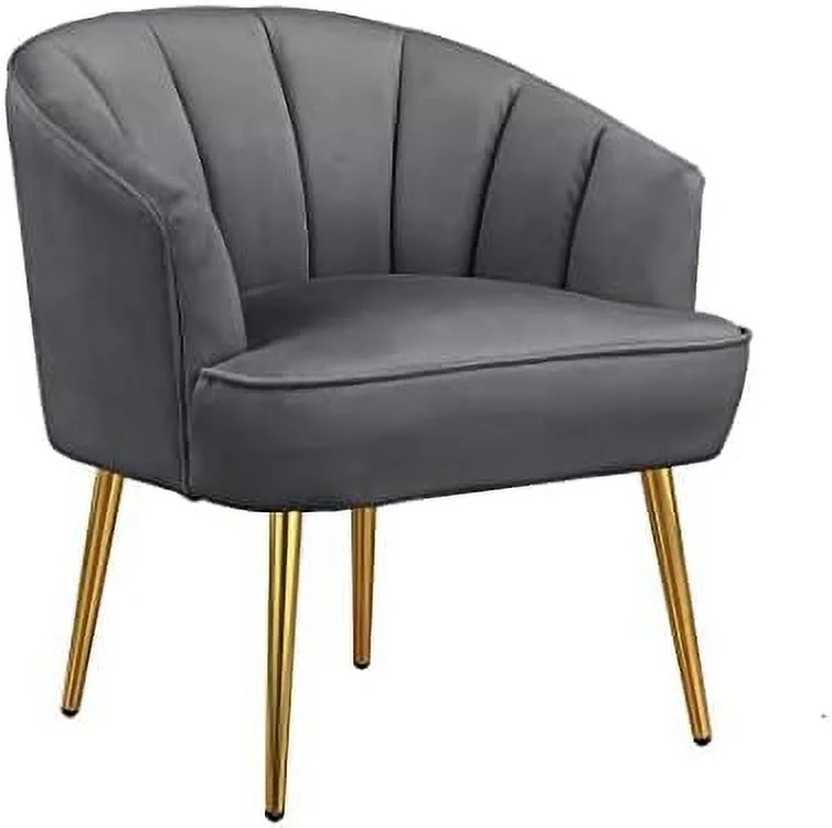 xrboomlife Velvet Barrel Chair Accent Armchair with Golden Legs for Living Room Bedroom Home Office Conner Set  Grey