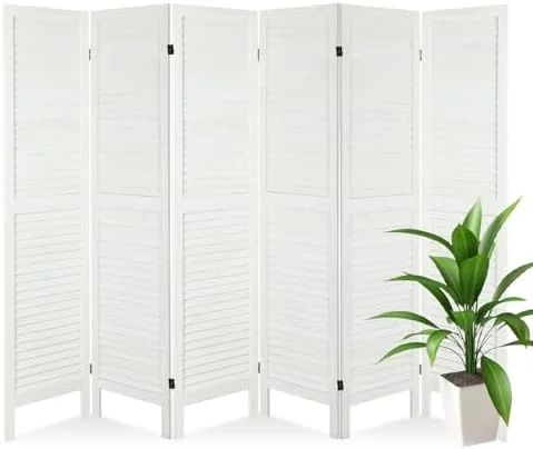 CHNBVC 6 Panel Wood Room Divider  Folding Room Divider Privacy Screen 5.6Ft Tall  Freestanding Louvered Divider Screen for Home Office Restaurant Bedroom(Black)