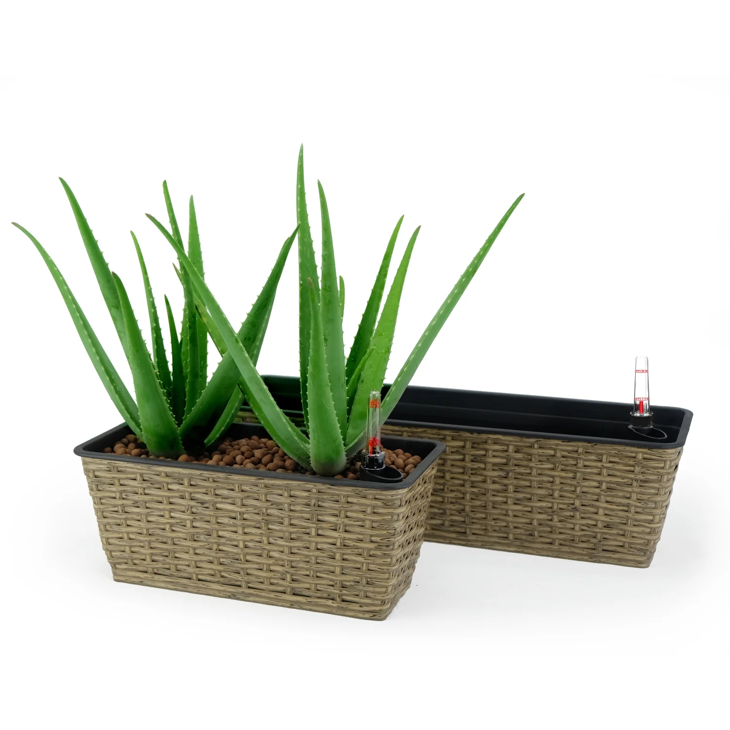YLtoohoom 2-Pack Smart Self-watering Rectangle Planter for Indoor and Outdoor -  Woven Wicker - Brown