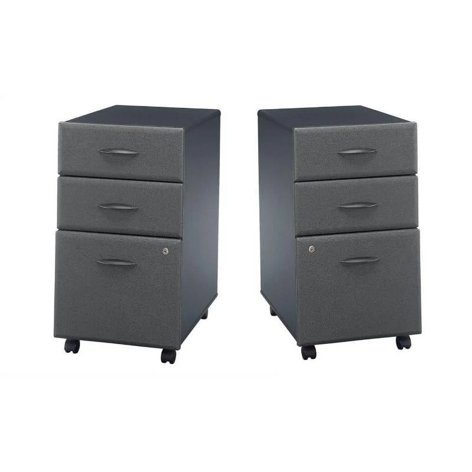Home Square 3 Drawer Wood Mobile Filing Cabinet Set in Slate (Set of 2)