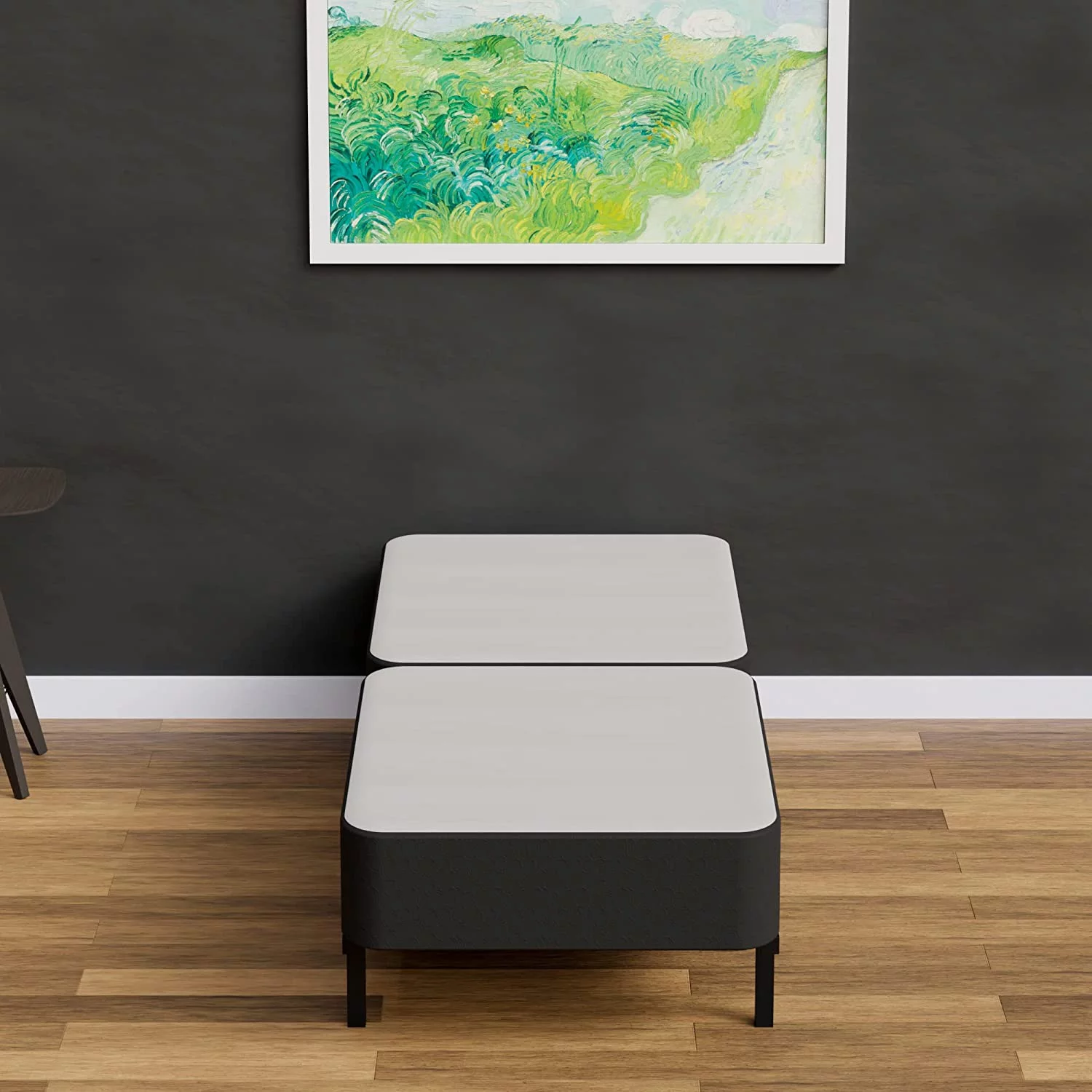 YILAN Wood Split Low Profile Traditional 4-inch Fully Assembled Foundation Set-Strong Structure – Luxurious Durable Bedding Twin Mattress Box Springs – Black