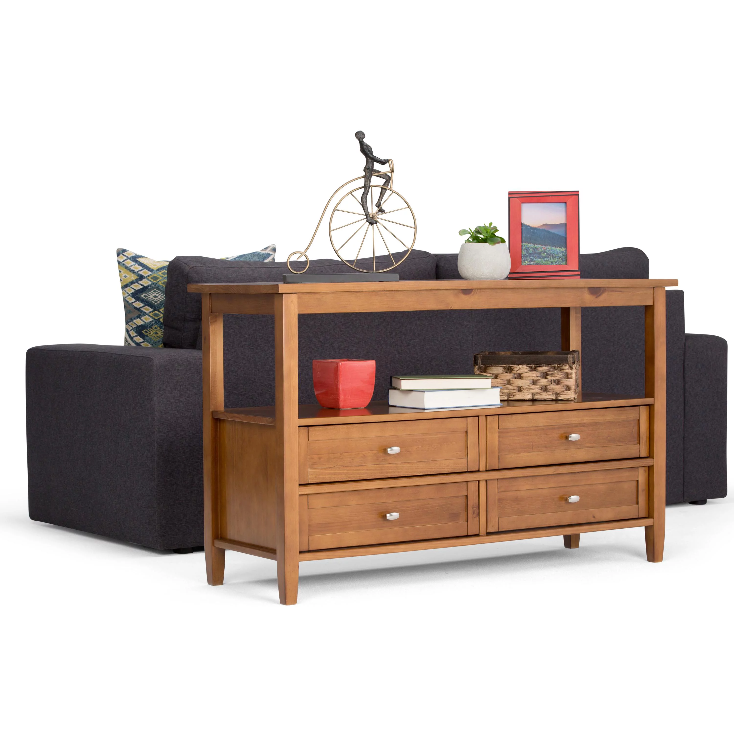 Warm Shaker SOLID WOOD 48 inch Wide Transitional Console Sofa Table in Light Golden Brown