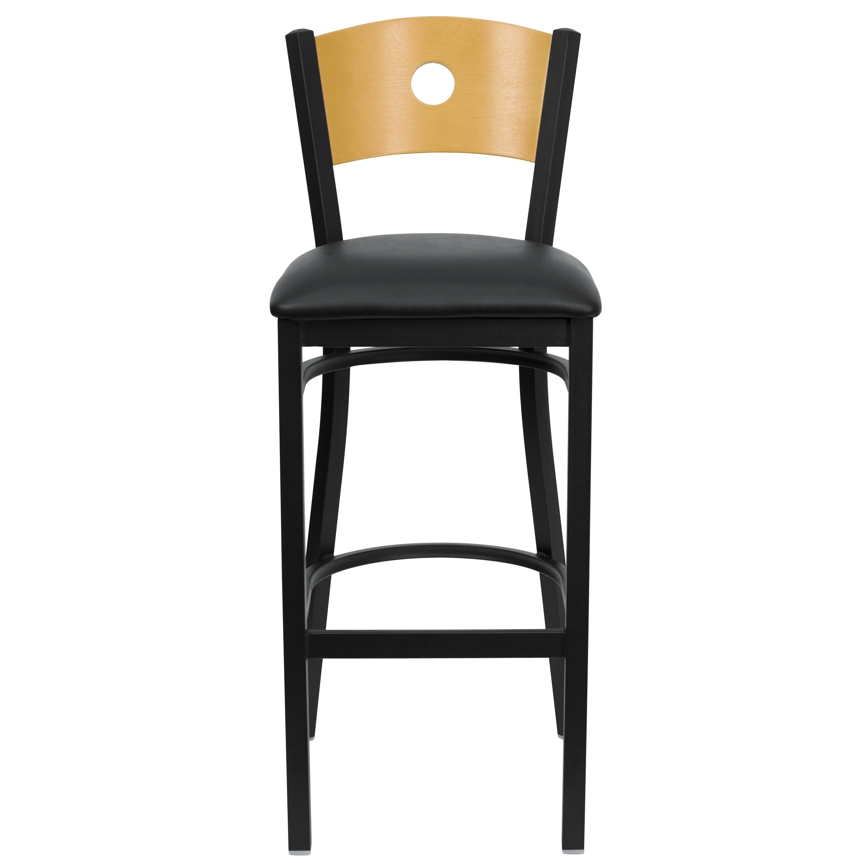 Flash Furniture 2 Pk. HERCULES Series Black Circle Back Metal Restaurant Barstool - Natural Wood Back, Black Vinyl Seat