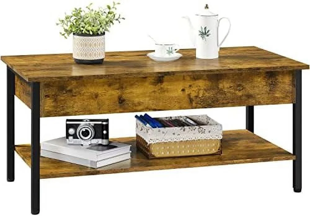 YPDCHB Industrial Lift Top Coffee Table  Rustic Wooden Center Table  Wooden Lift Up Coffee Table for Living Room  47.5x24x20 Inches  Gray