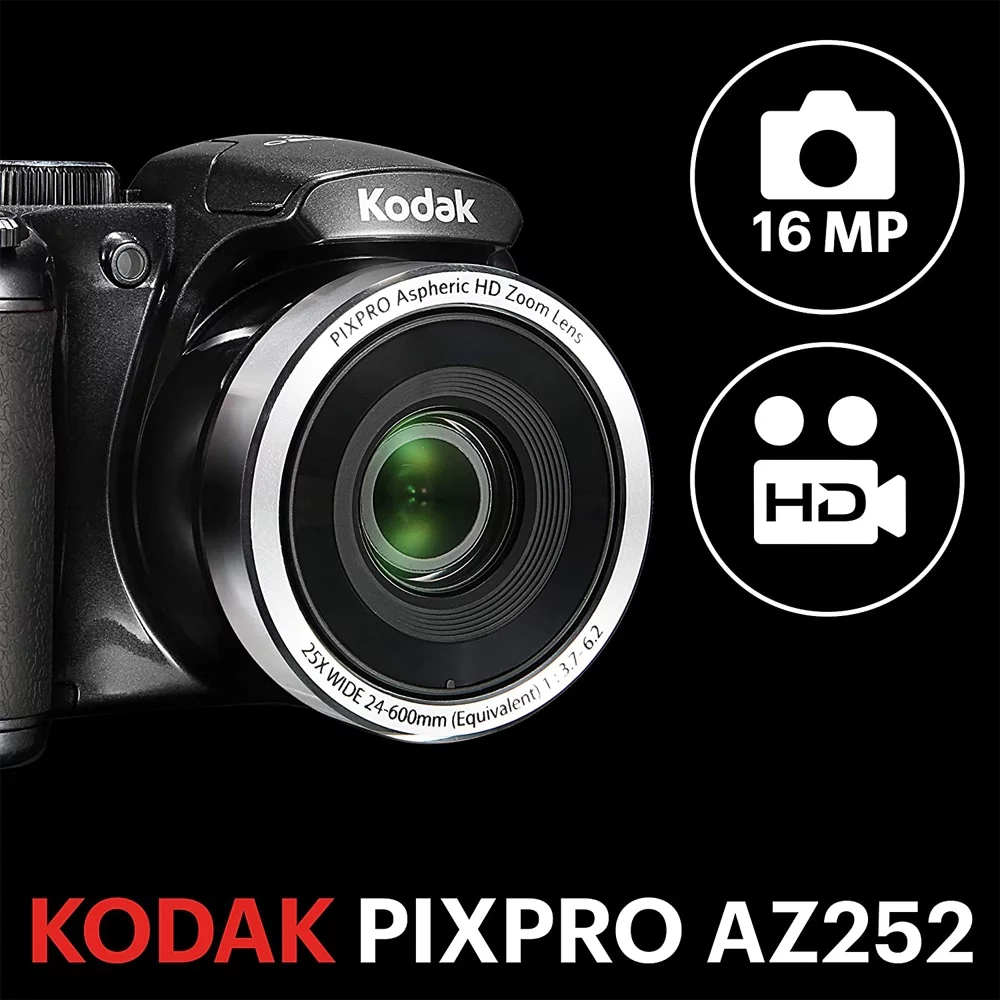 Kodak AZ252-BK PIXPRO Astro Zoom 16MP Digital Camera 25x Optical Zoom 3 inch LCD Black Bundle