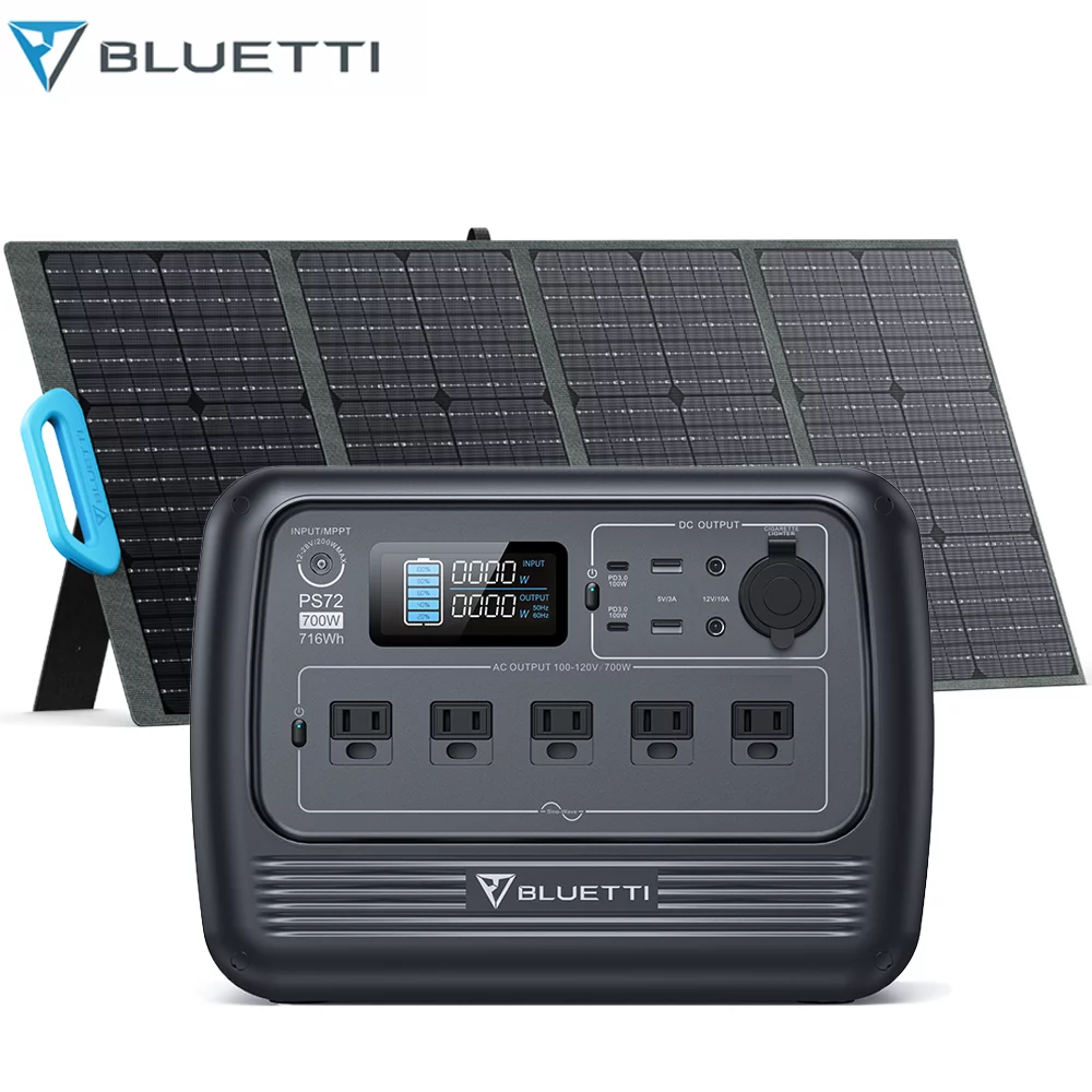BLUETTI PS72 700W Portable Power Station, W/220W Solar Panel,716Wh LiFePO4 Power Station, Best Solar Generator for Home Backup, Off-Grid Living, Camping