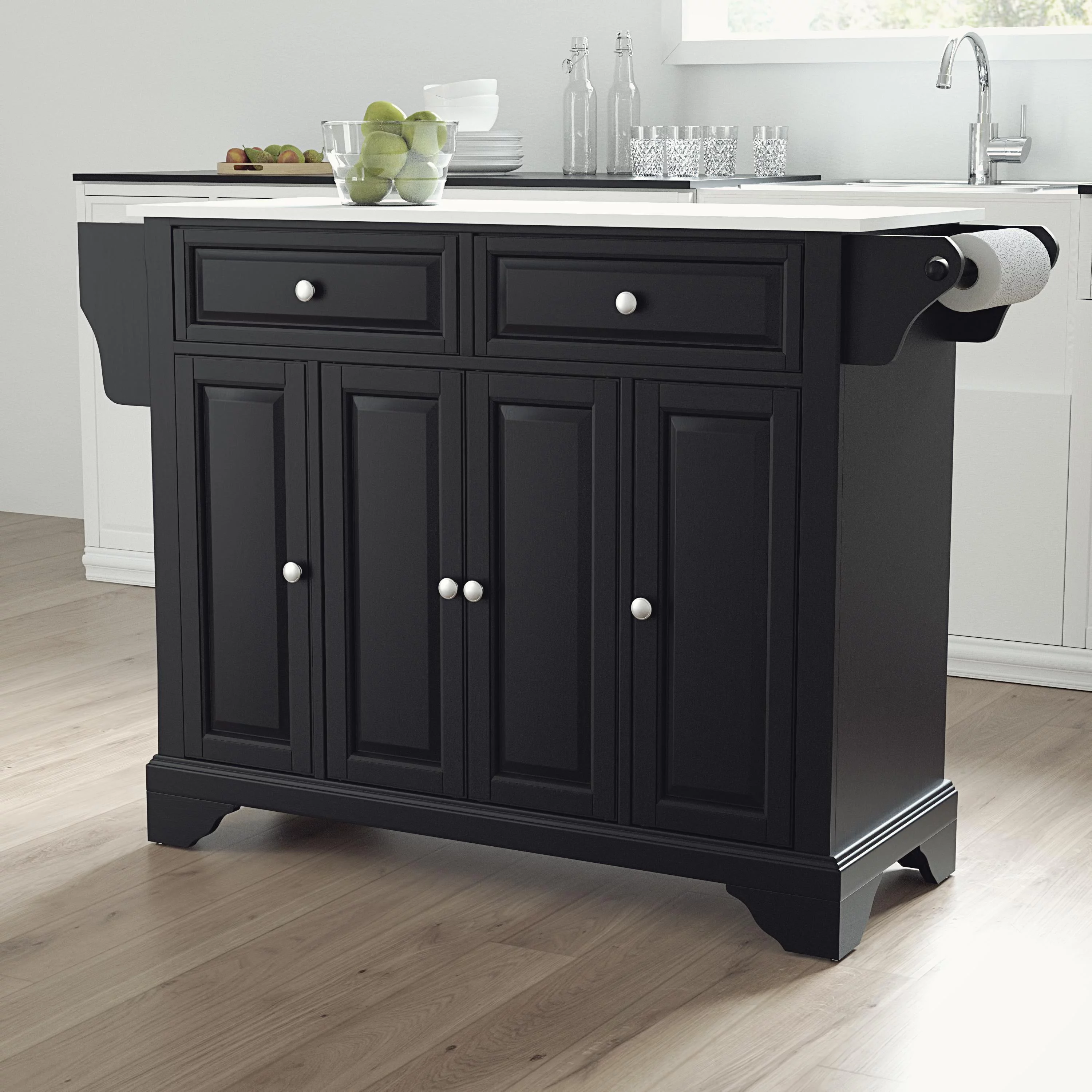 Crosley Furniture Lafayette Wood Granite Top Kitchen Island in Matte Black