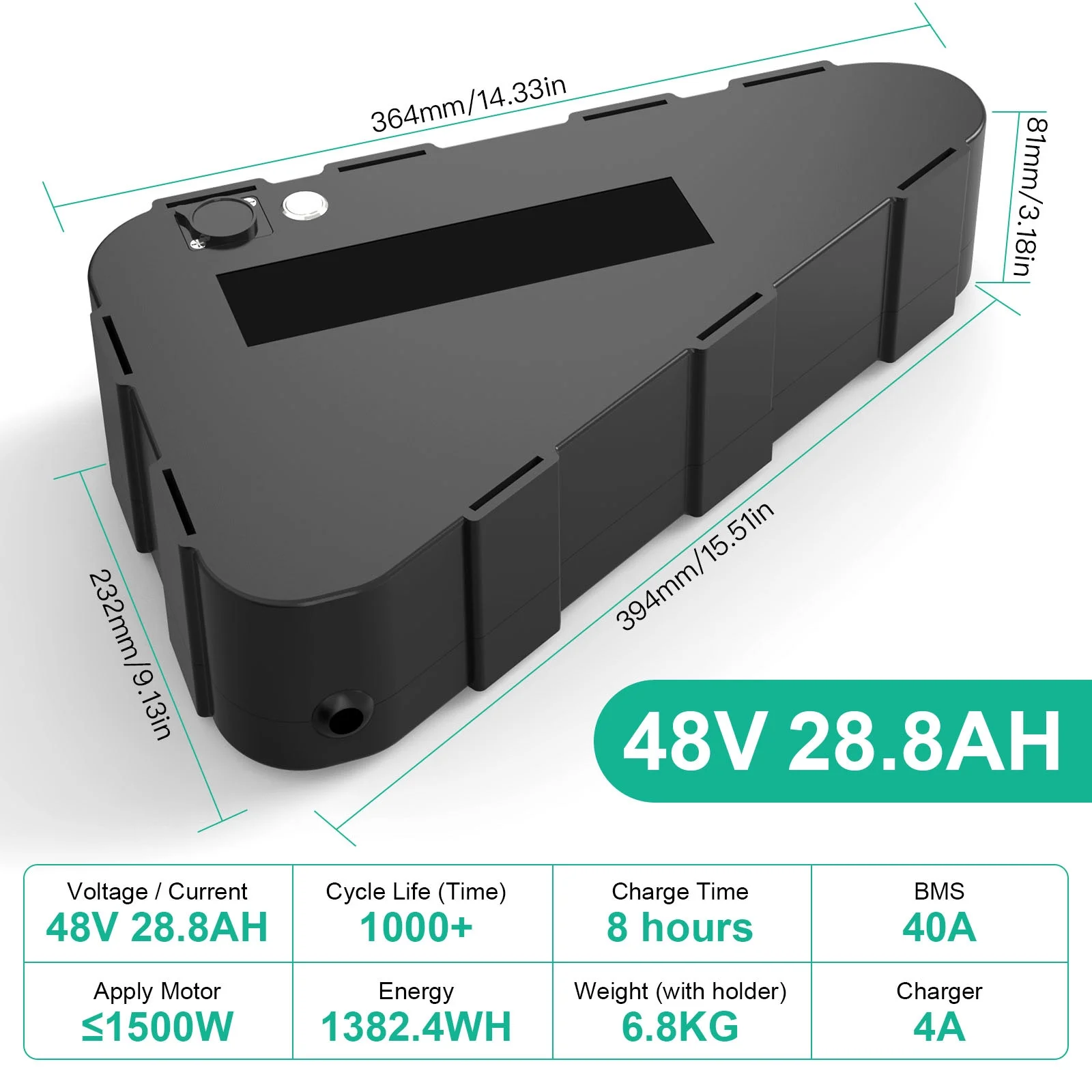 BVSLTUK 48V Ebike Battery 28.8AH Lg4800Mah Cell Bike Battery Pack for 200W-1500W Bafang Aw Ancheer Voilamart and Other Motors Electric Bicycle Battery.