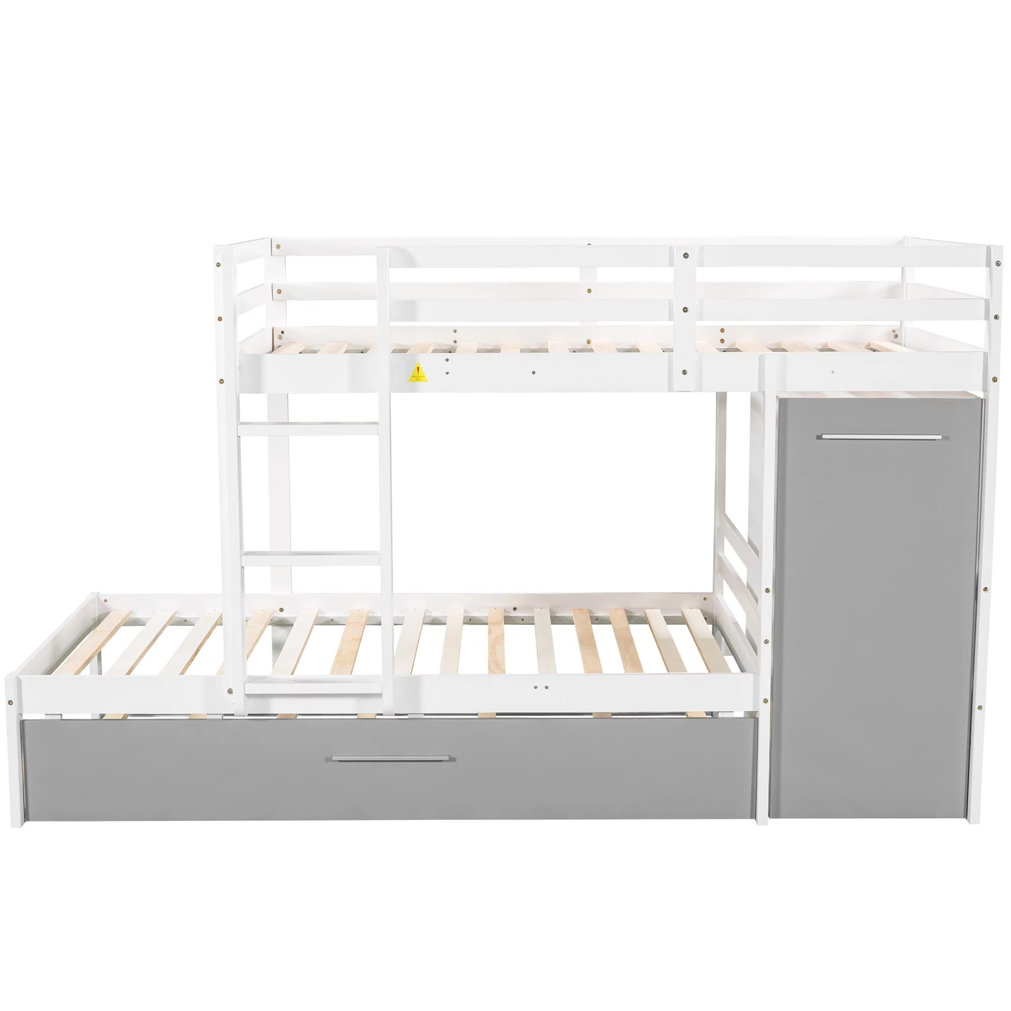 Twin over Twin Bunk Bed with Cabinet and Trundle, White